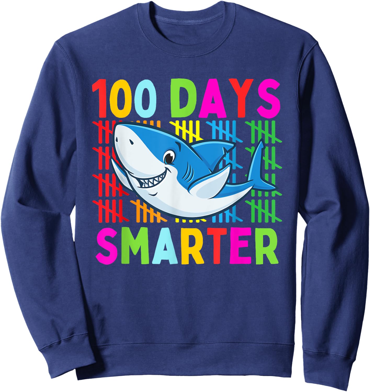 Cute Shark 100th Day Of School 100 Days Smarter Kids Boys Sweatshirt - Sweatshirt | Navy