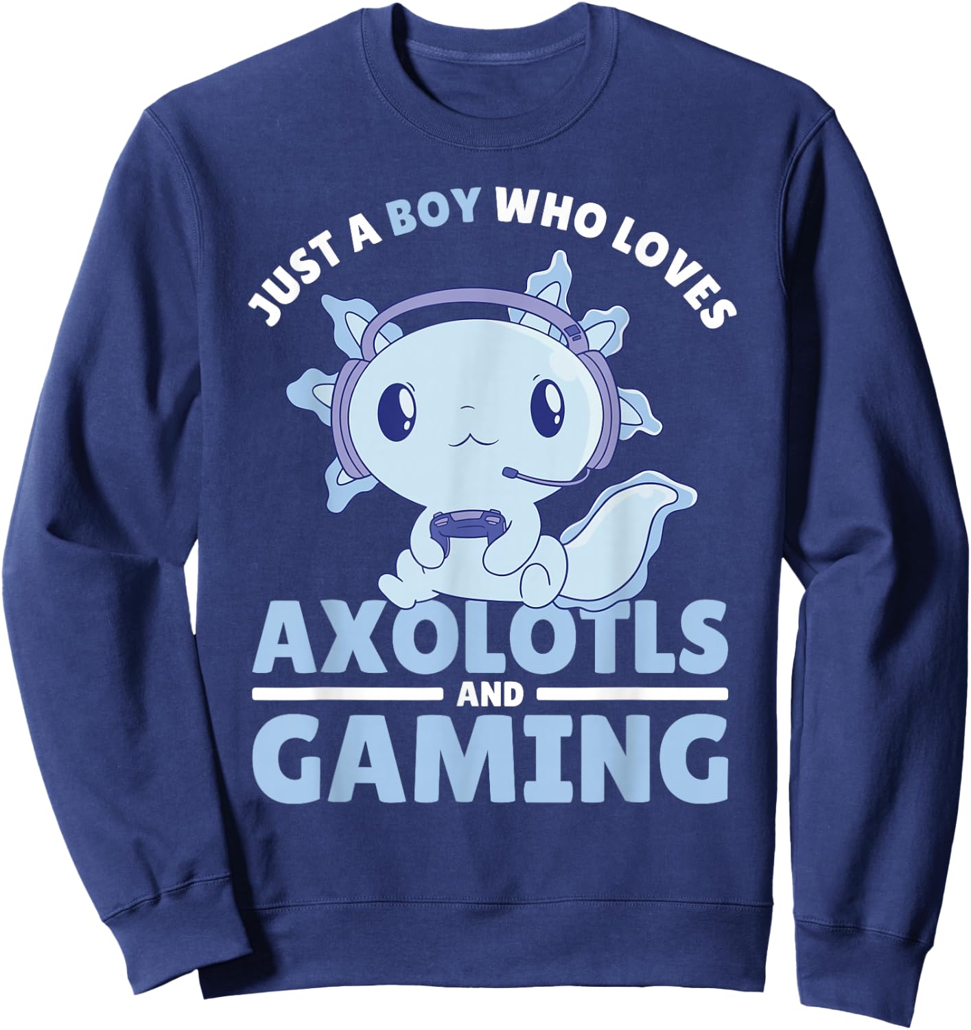 Just A Boy Who Loves Axolotls and Gaming Sweatshirt - Sweatshirt | Navy