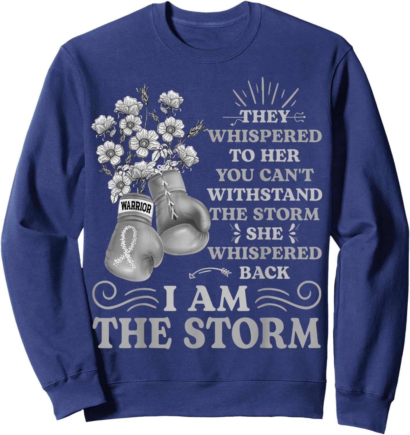 I'm The Storm Boxing Warrior Pearl Ribbon Women Lung Cancer Sweatshirt - Sweatshirt | Navy