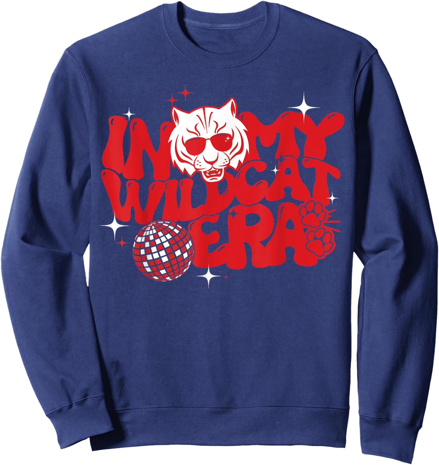 In My Wildcat Era Groovy School Spirit Wildcat Mascot Men Women Kids Sweatshirt - Sweatshirt | Navy