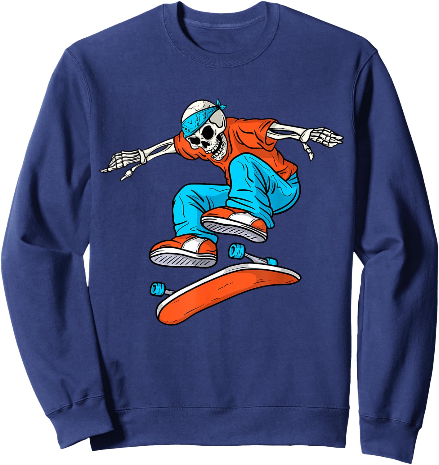 SkaYteboarding Skateboarder Skeleton Skateboarding - Kids Black XS Small Short Sleeve Sweatshirt - Sweatshirt | Navy
