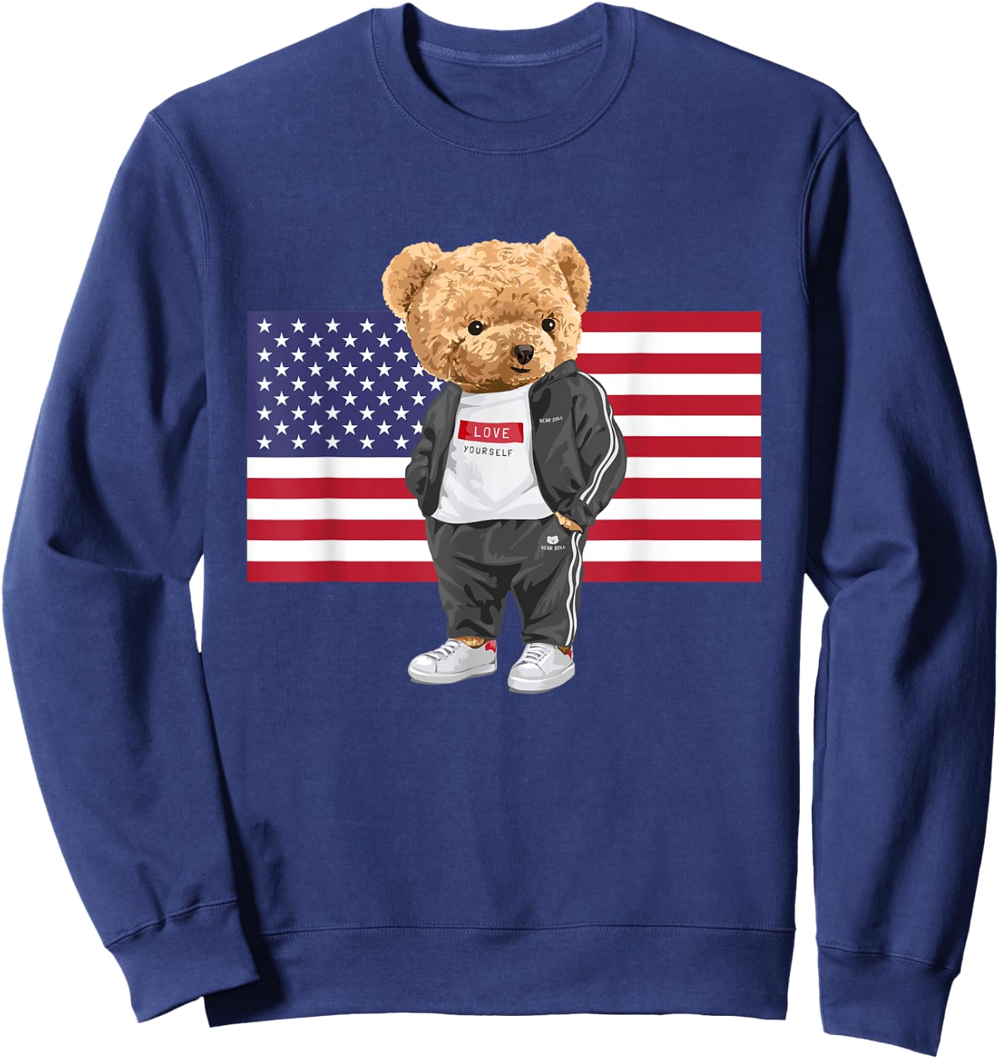 Cool USA Teddy Bear Illustration Novelty Graphic Designs Sweatshirt - Sweatshirt | Navy