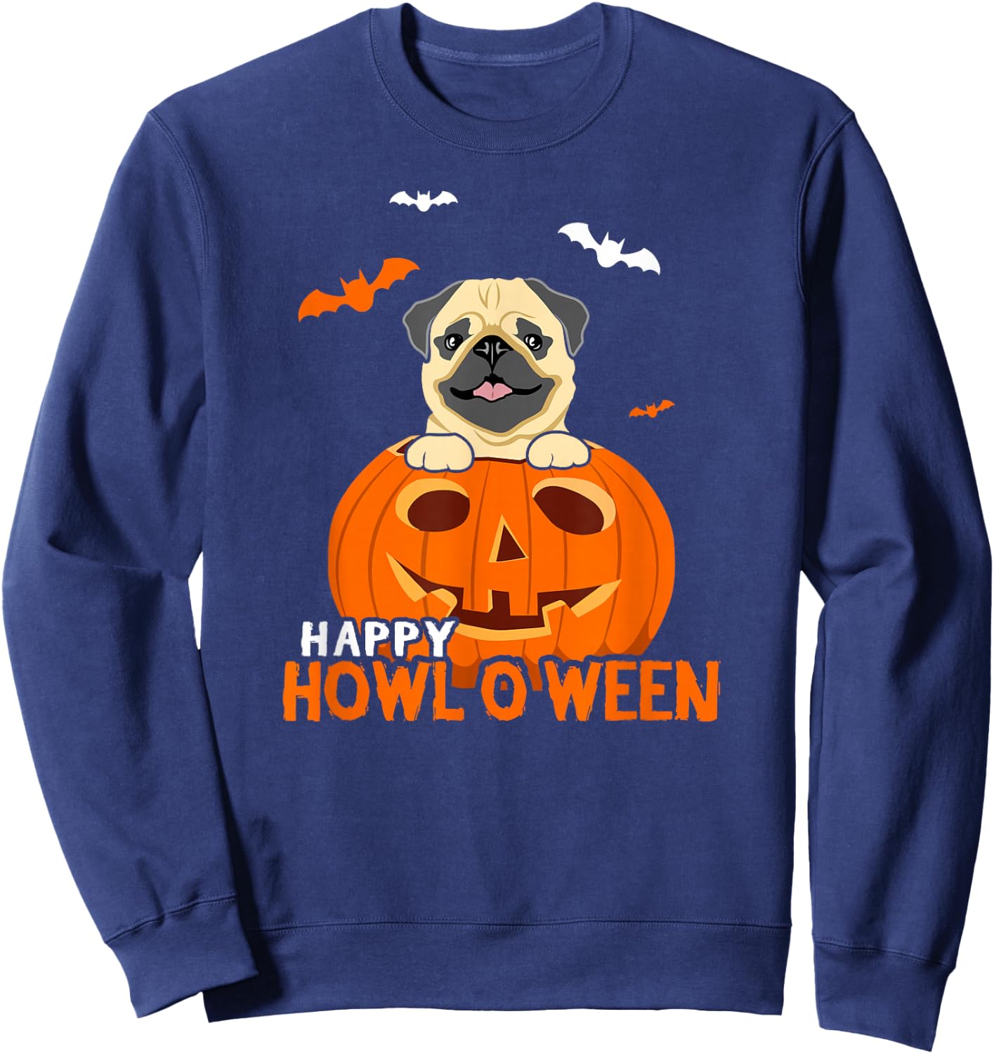 Cute Halloween Pug Dog Pumpkin Costumes Thanksgiving Design Sweatshirt - Sweatshirt | Navy