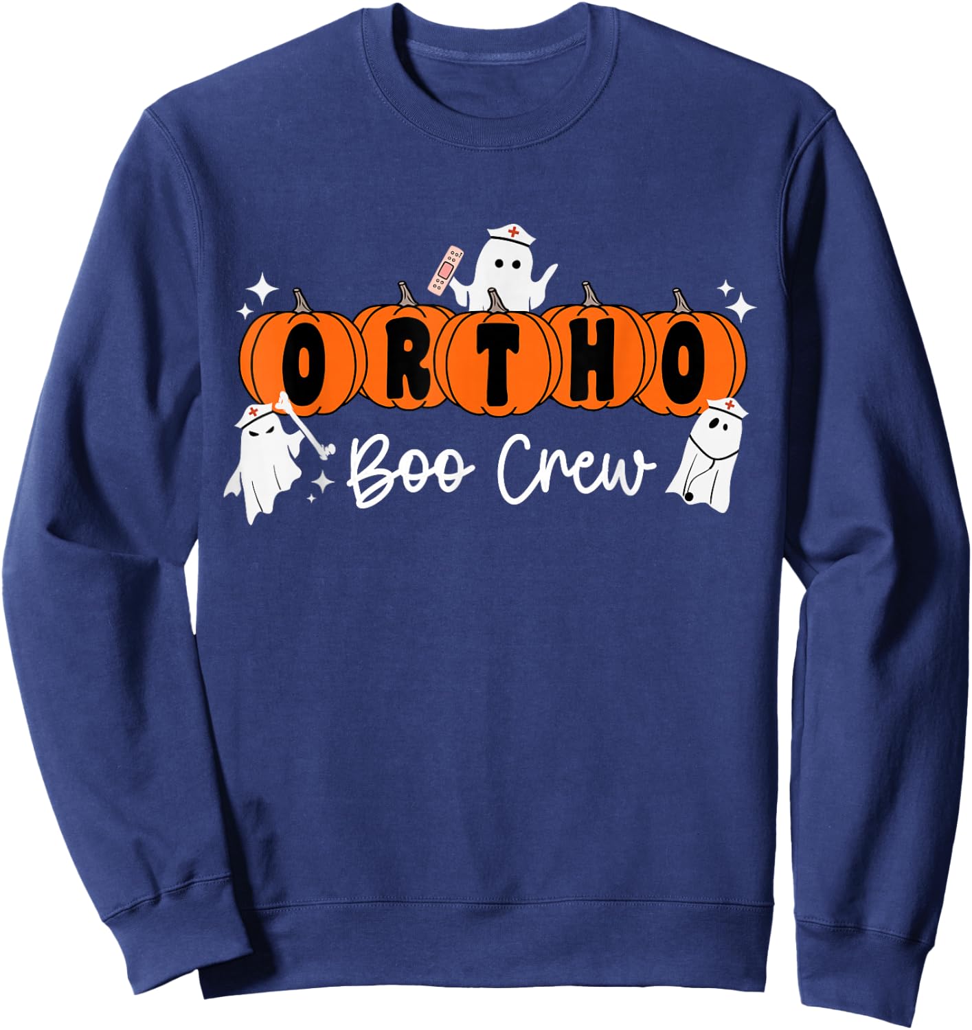 Ortho Boo Crew Ghost Pumpkin Orthopedic Nurse Halloween Sweatshirt - Sweatshirt | Navy