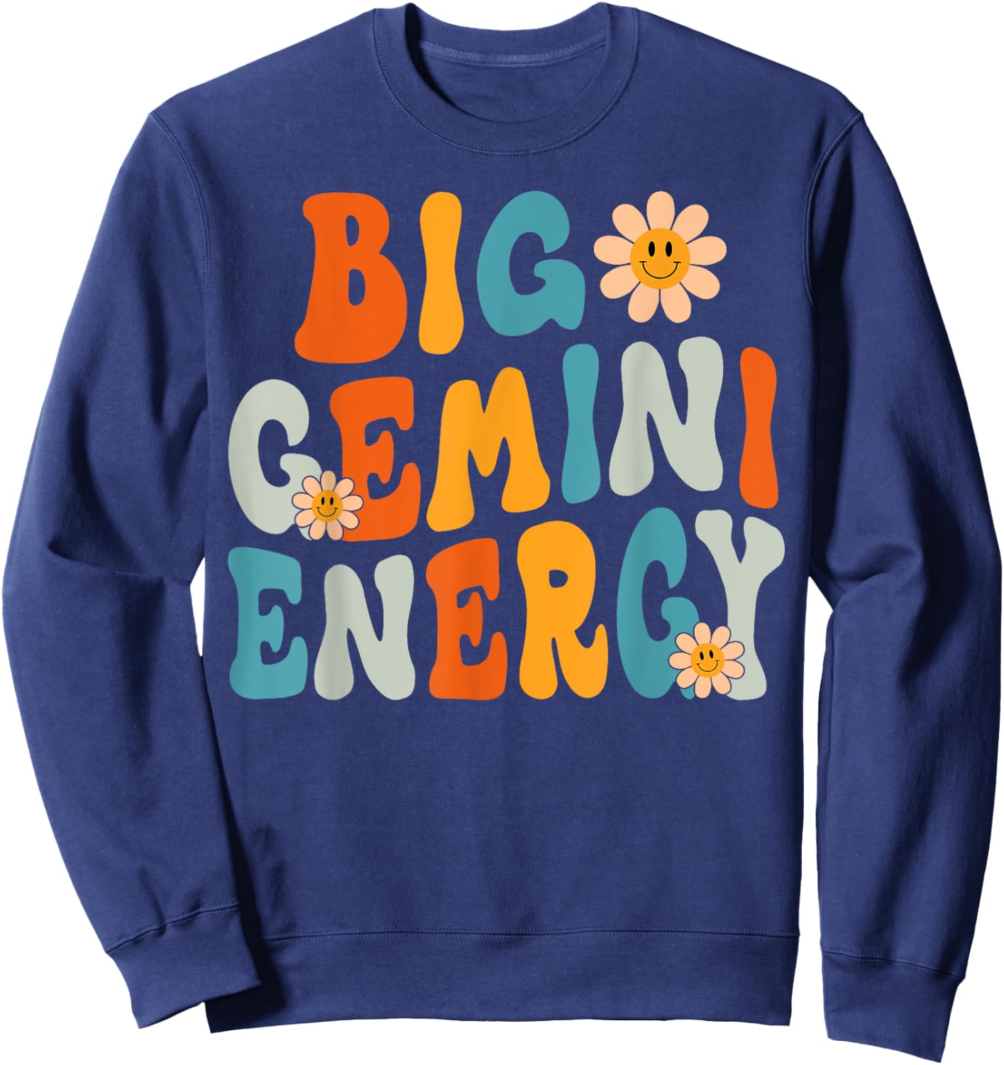 Gemini Big Energy Retro Smile Flower Zodiac Birthday Women Sweatshirt - Sweatshirt | Navy