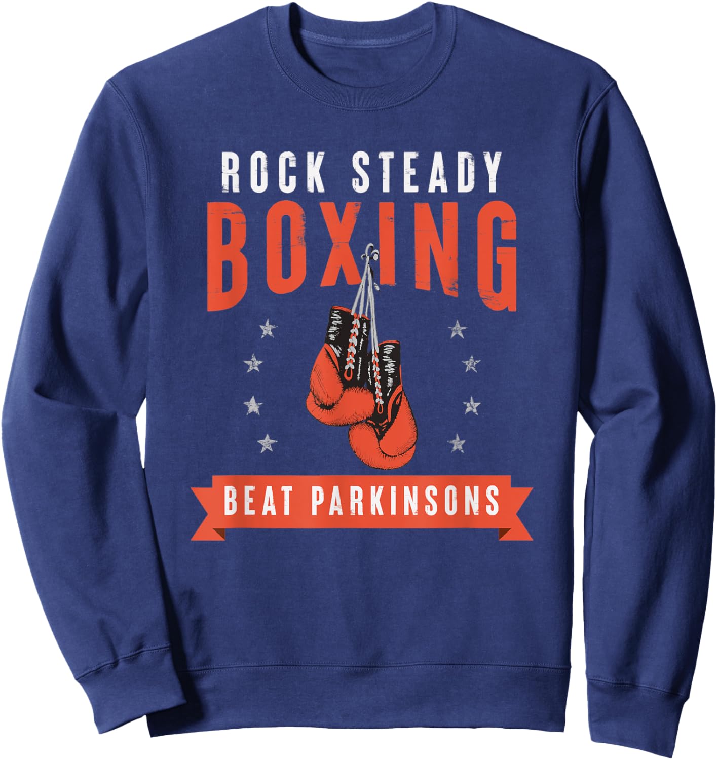 Rock Steady Boxing Beat Parkinson's Gloves and Stars Sweatshirt - Sweatshirt | Navy