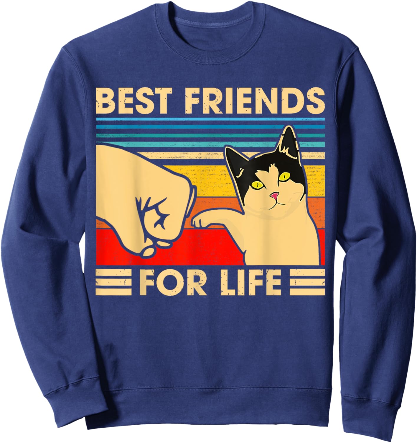 Vintage Cat Best Friends For Life Fist Bump Funny Cat Lovers Sweatshirt - Sweatshirt | Navy