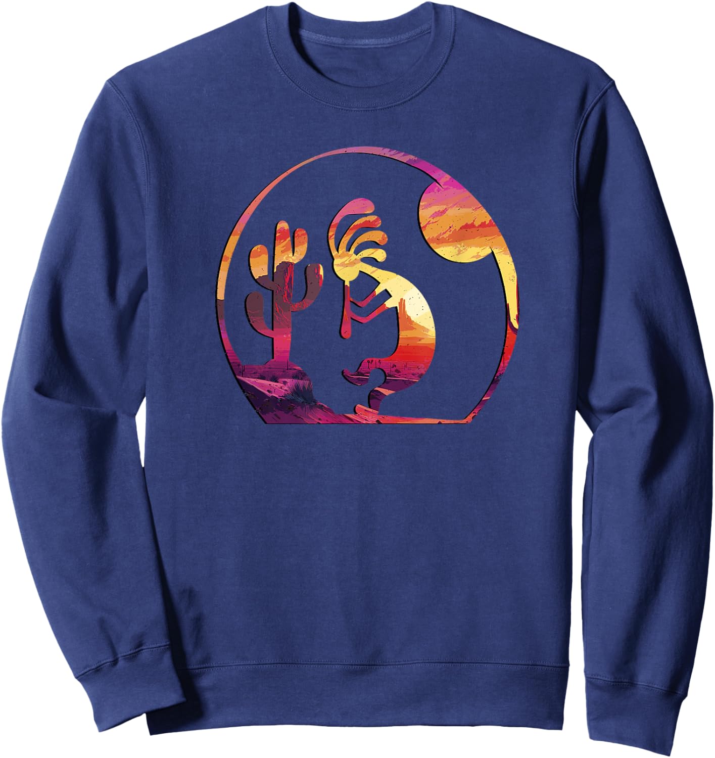 Vintage Native American Symbol Sunset Kokopelli Sweatshirt - Sweatshirt | Navy