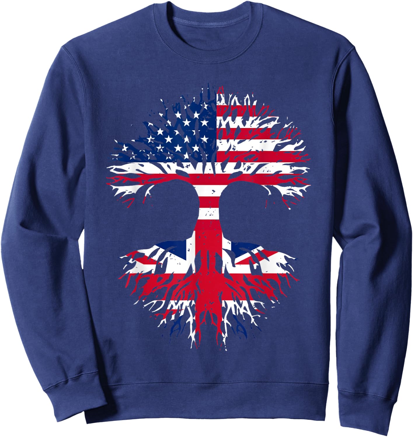 British Roots American Grown Tree USA Flag United Kingdom Women Men Sweatshirt - Sweatshirt | Navy