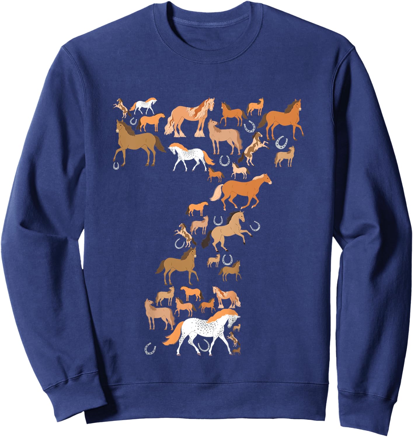 Little Girls 7 Years Old 7th Birthday Horse Graphic Cute Sweatshirt - Sweatshirt | Navy
