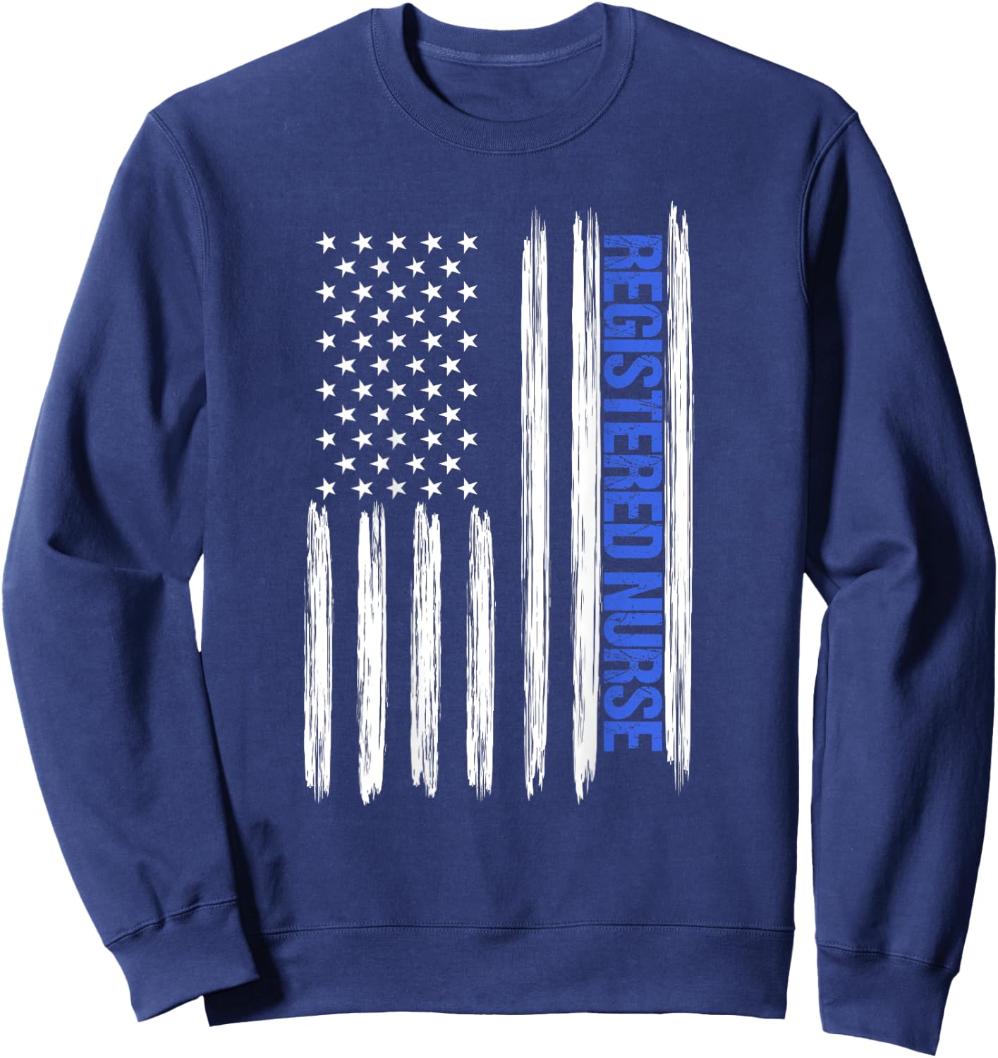 Registered Nurse Distressed American Flag BACK PRINT Women Men Sweatshirt - Sweatshirt | Navy