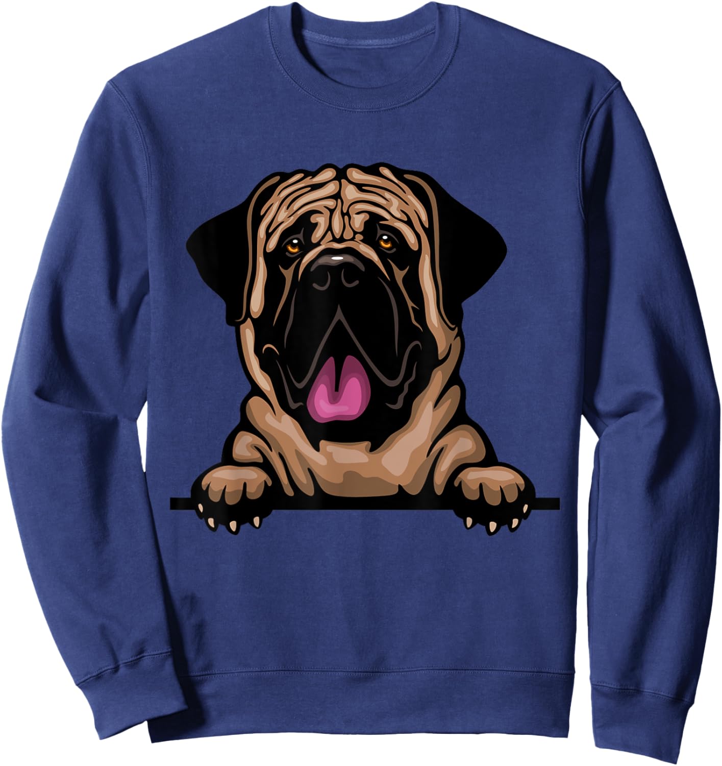 Jaption Dekun Dogs English Mastiff Dog Breed Popping Up - Grey, Women's, Small, Short Sleeve, Classic Fit, Cotton 50% Polyester 50% Sweatshirt - Sweatshirt | Navy