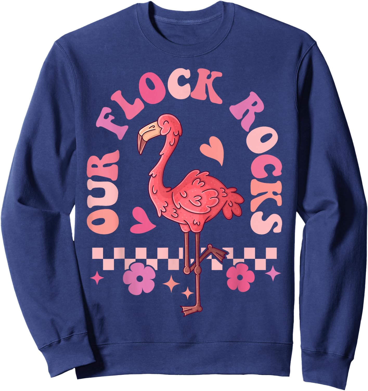 Our Flock Rocks Flamingo Matching Family Vacation Sweatshirt - Sweatshirt | Navy