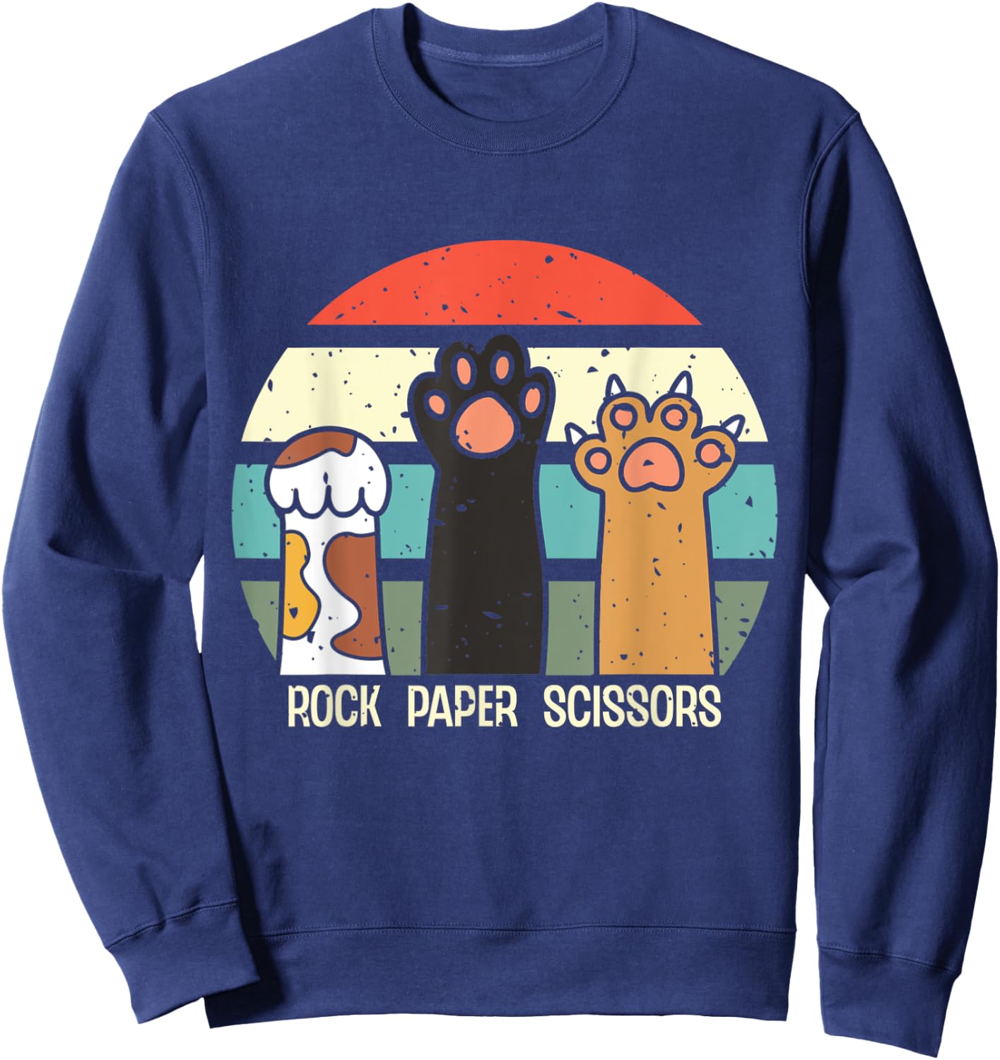 Rock Paper Scissors Hand Game Meme Animal Paw Cat Women Girls Kids Sweatshirt - Sweatshirt | Navy