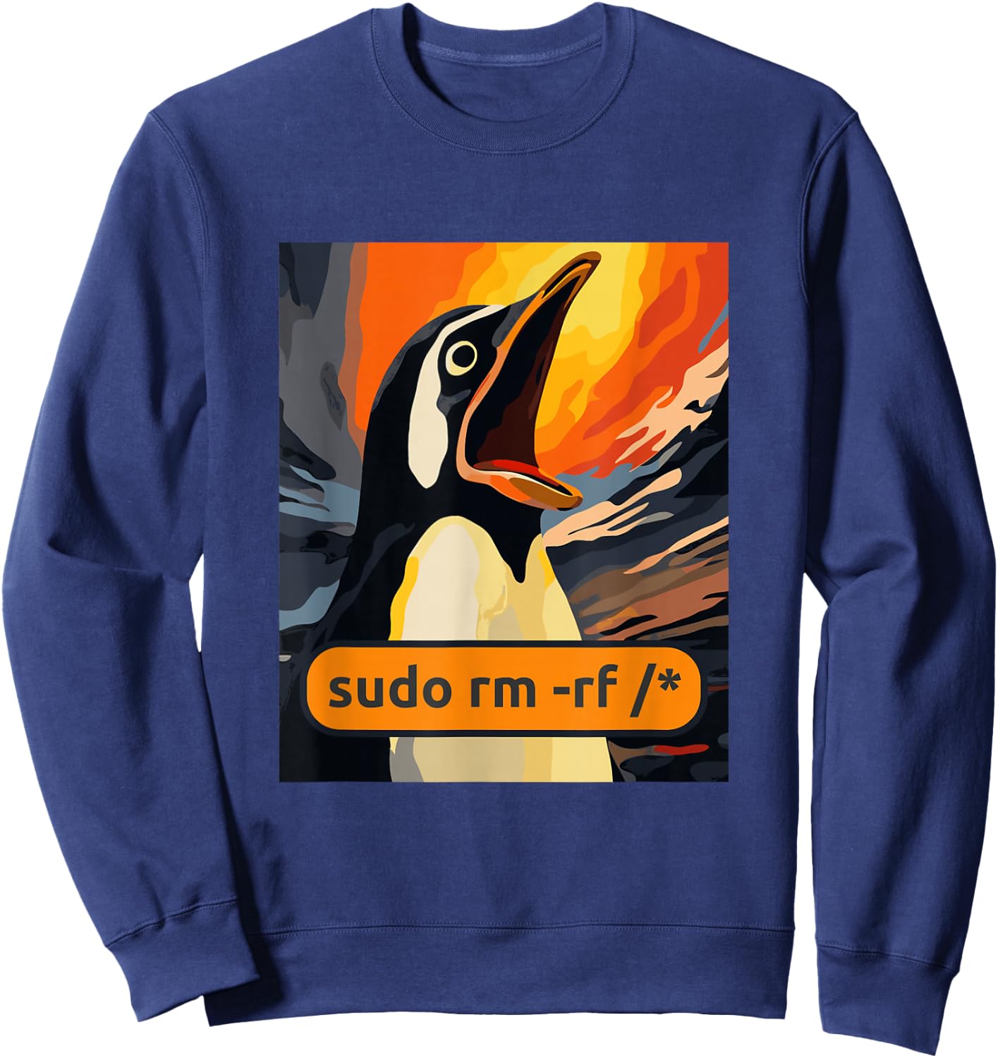 Screaming Tux Linux sudo rm -rf/ Sweatshirt - Sweatshirt | Navy