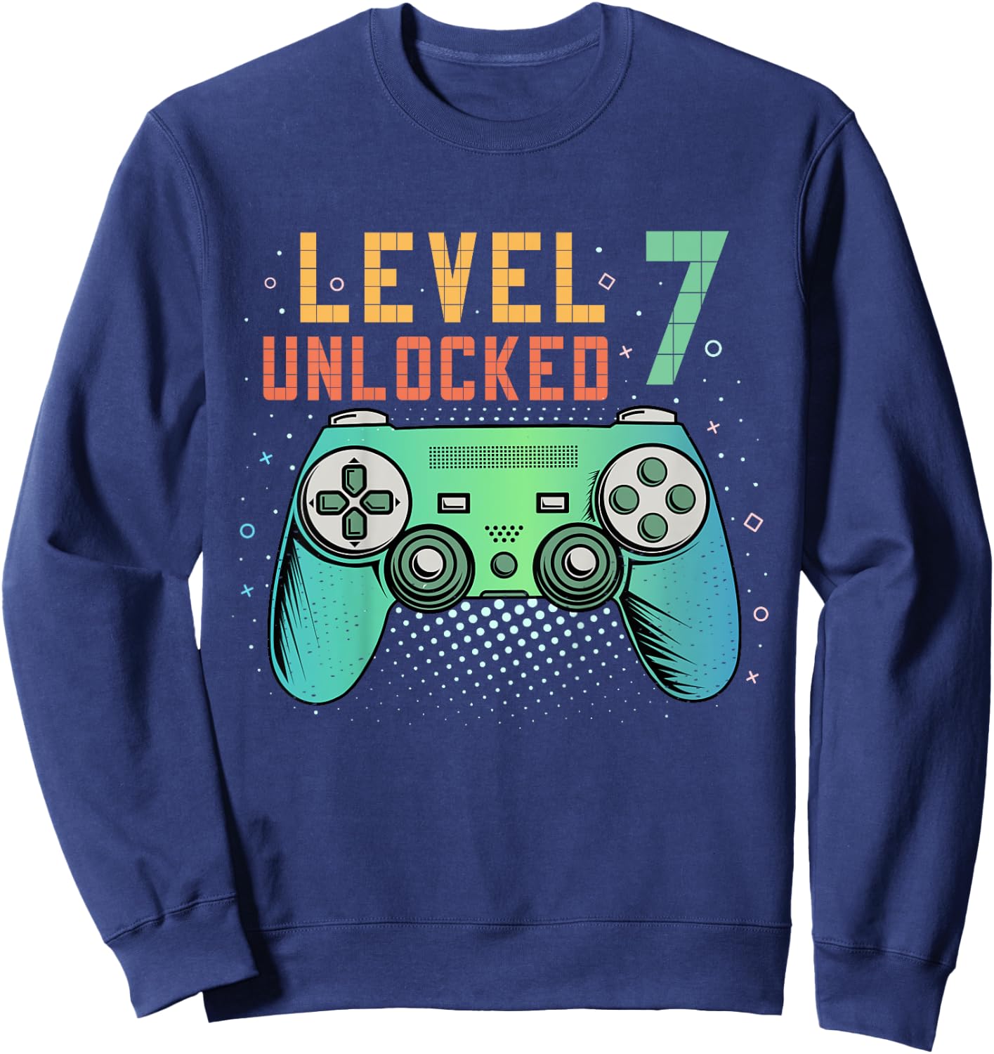 Kids Level 7 Unlocked 7th Birthday Gamer Gifts 7 Year Old Boys Sweatshirt - Sweatshirt | Navy