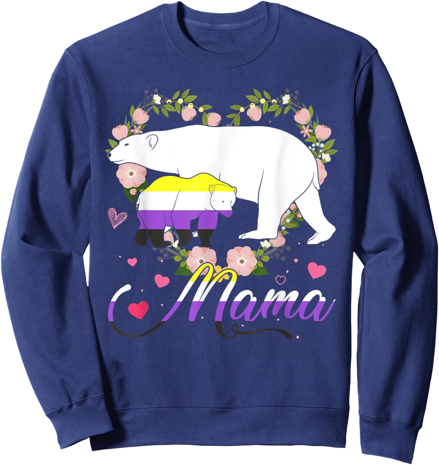 Funny Mama Bear Non-Binary Agender Genderqueer Pride Month Sweatshirt - Sweatshirt | Navy