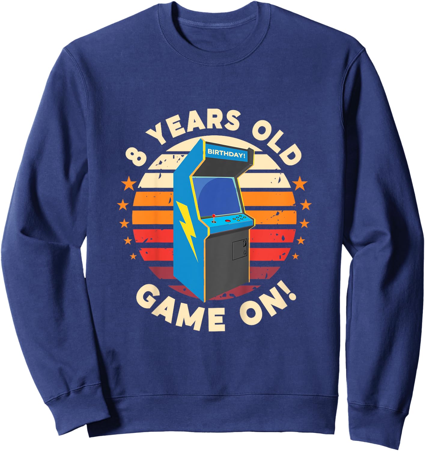 8 Year Old Birthday Wear Retro Arcade Game On Arcade Theme Sweatshirt - Sweatshirt | Navy