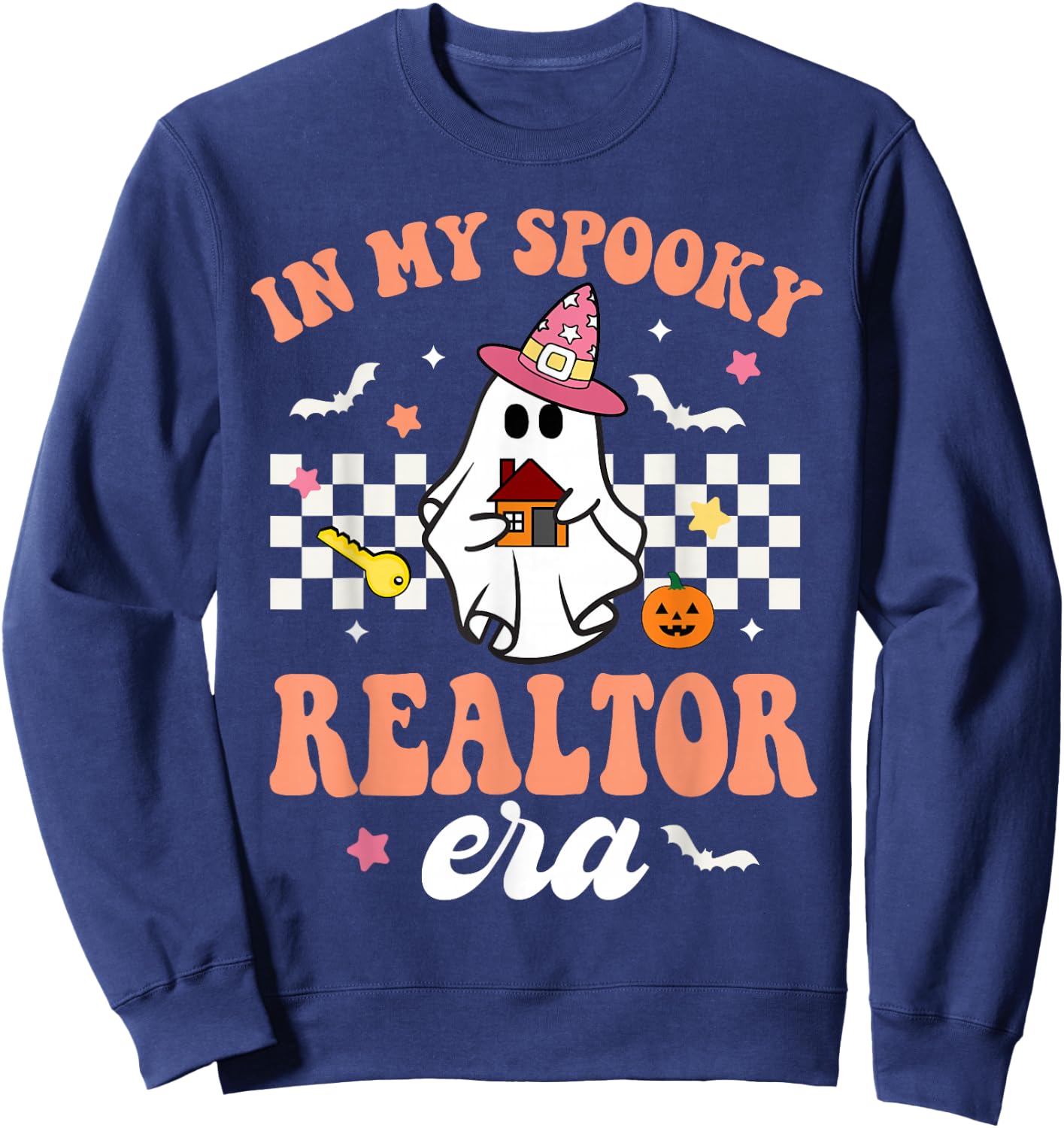 Groovy In My Spooky Realtor Era Ghost Funny Halloween Sweatshirt - Sweatshirt | Navy