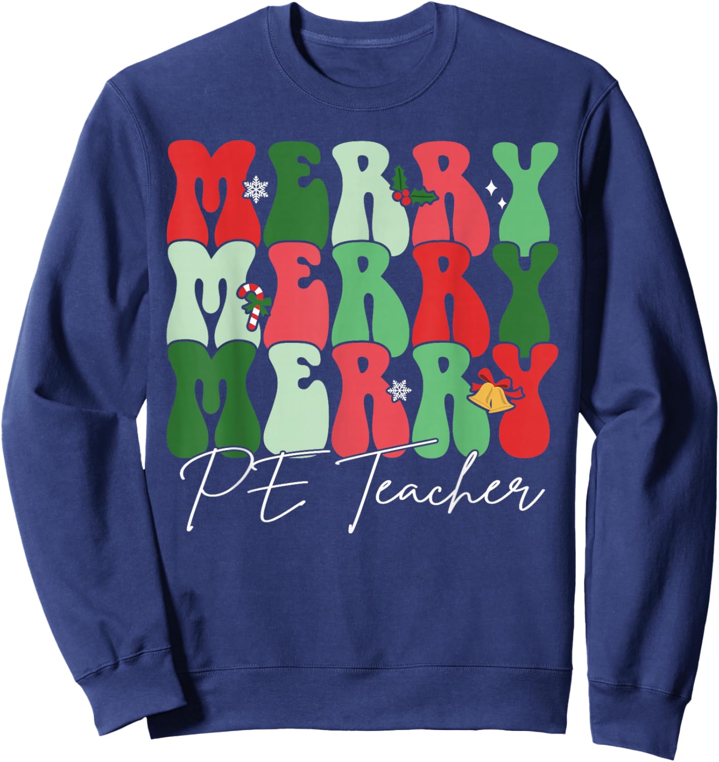 Groovy Merry PE Teacher Santa Christmas Pajama Holiday Sweatshirt - Sweatshirt | Navy