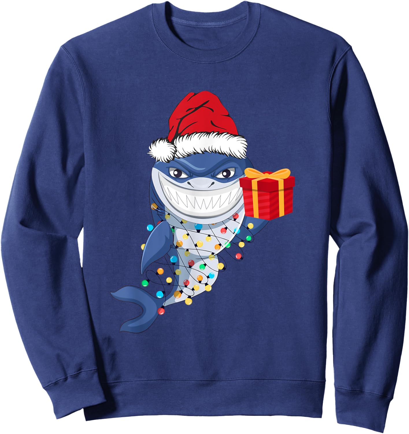 Shark Christmas Tree Lights Santa Hat Xmas Toddler Boys Kids Sweatshirt - Sweatshirt | Navy