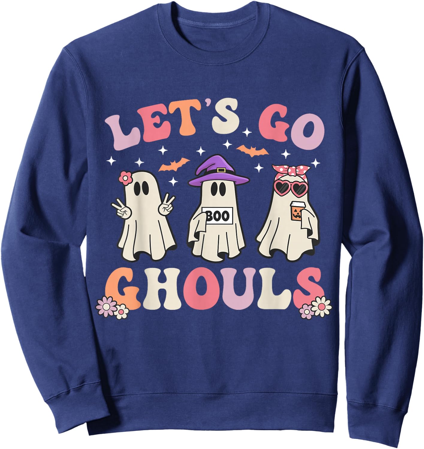 Lets Go Ghouls Retro Halloween Ghost Women Toddler Girl Sweatshirt - Sweatshirt | Navy