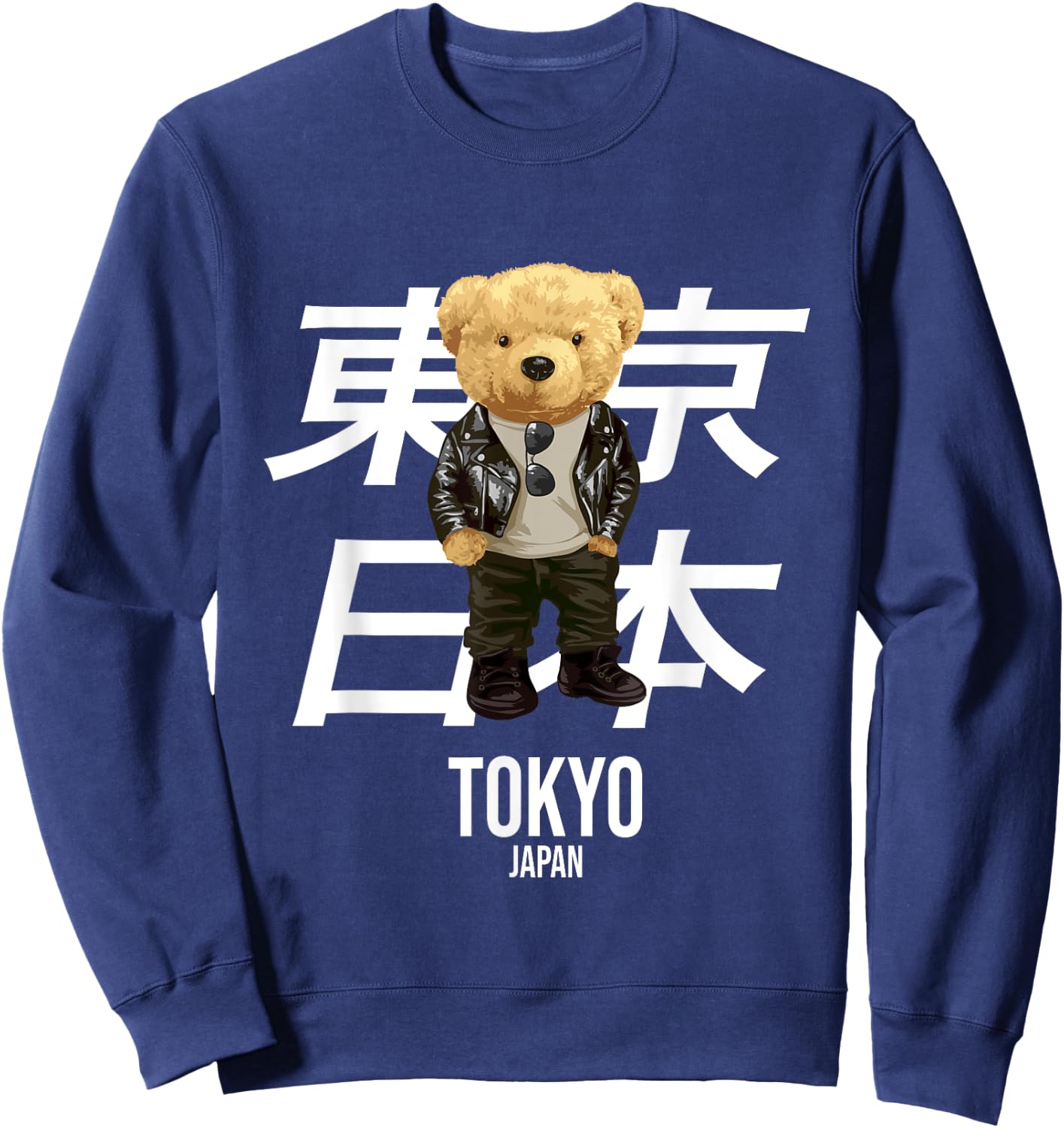 Cool Teddy Bear in Tokyo Japan Illustration Graphic Designs Sweatshirt - Sweatshirt | Navy