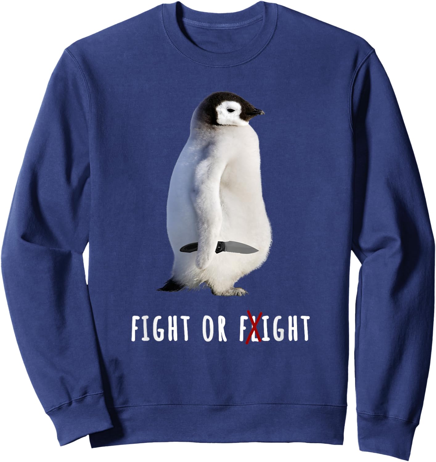 Fight Or Flight Funny Penguin Meme Anxiety Psychologist Pun Sweatshirt - Sweatshirt | Navy