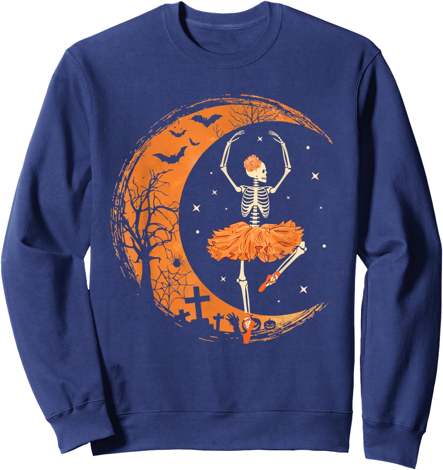 Dancing Skeleton Ballerina Ballet Dance Halloween Women Girl Sweatshirt - Sweatshirt | Navy