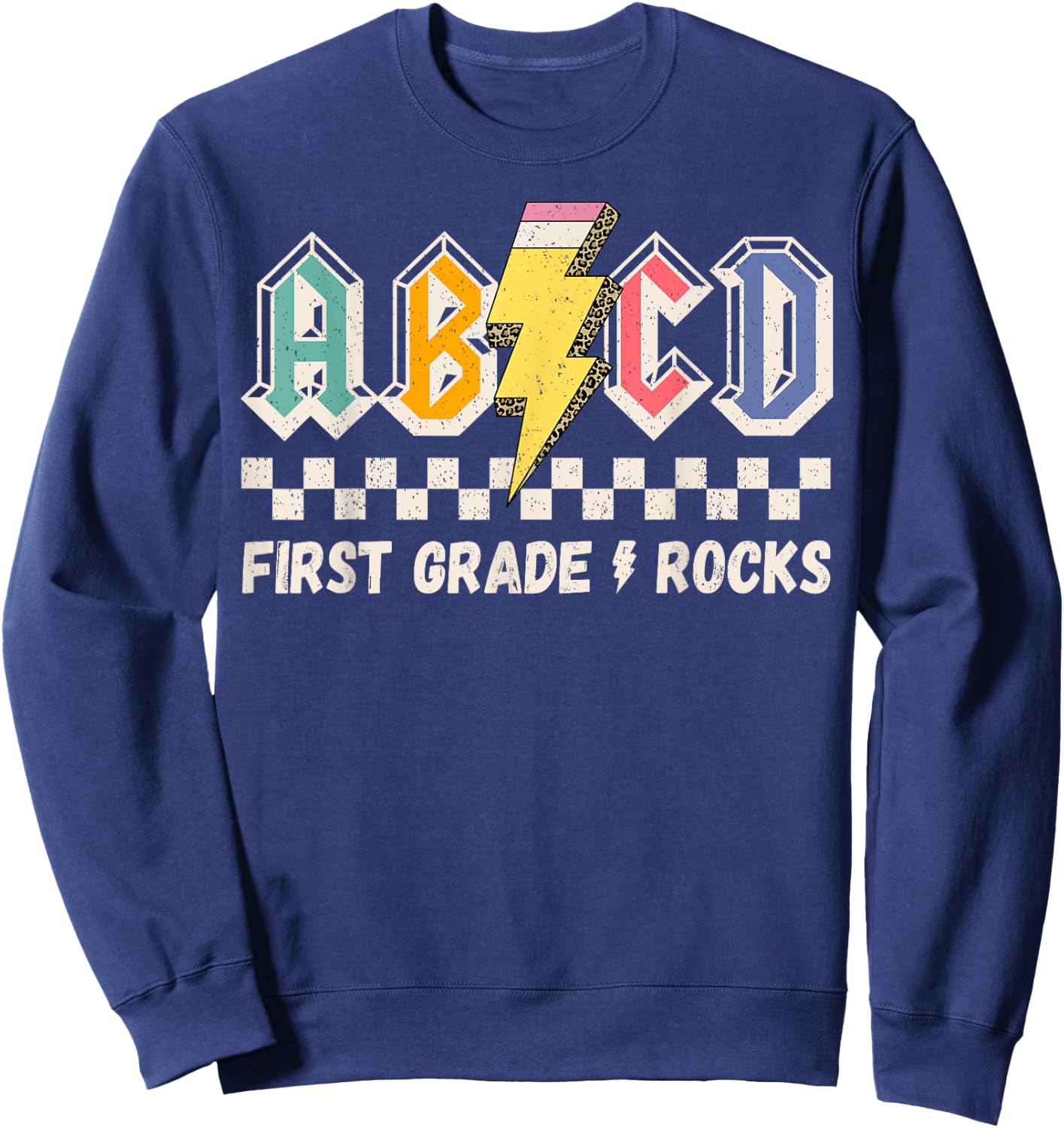ABCD First Grade Rocks Pencil Lightning Teachers Rock Boys Sweatshirt - Sweatshirt | Navy