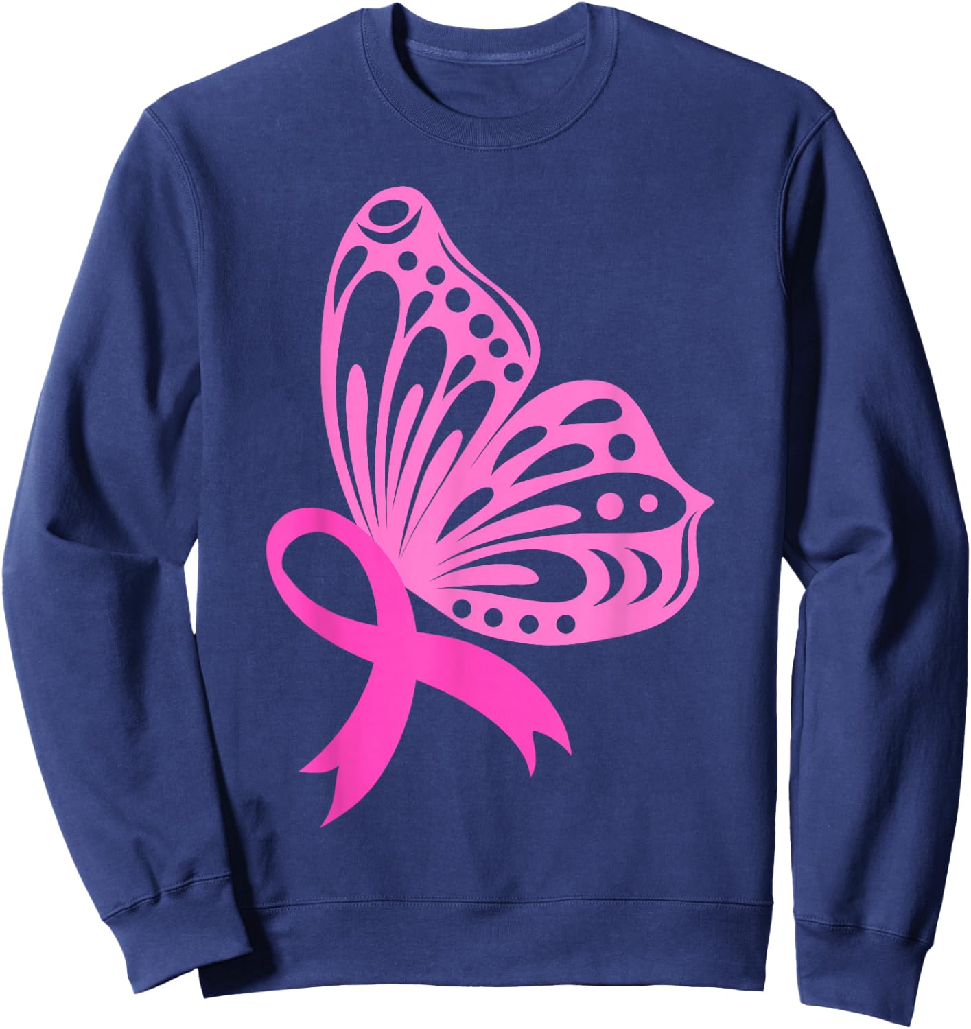 Pink Ribbon Butterfly | Breast Cancer Sweatshirt - Sweatshirt | Navy