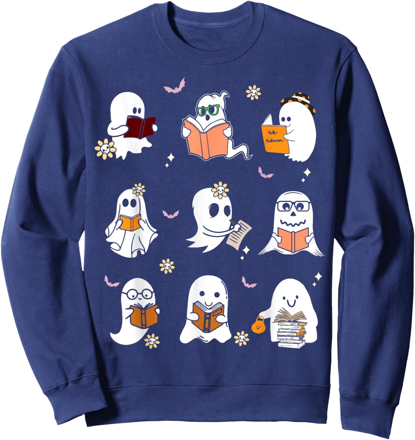 Ghosts Reading Books Teacher Halloween Librarian Boooks Men Women Kids Sweatshirt - Sweatshirt | Navy