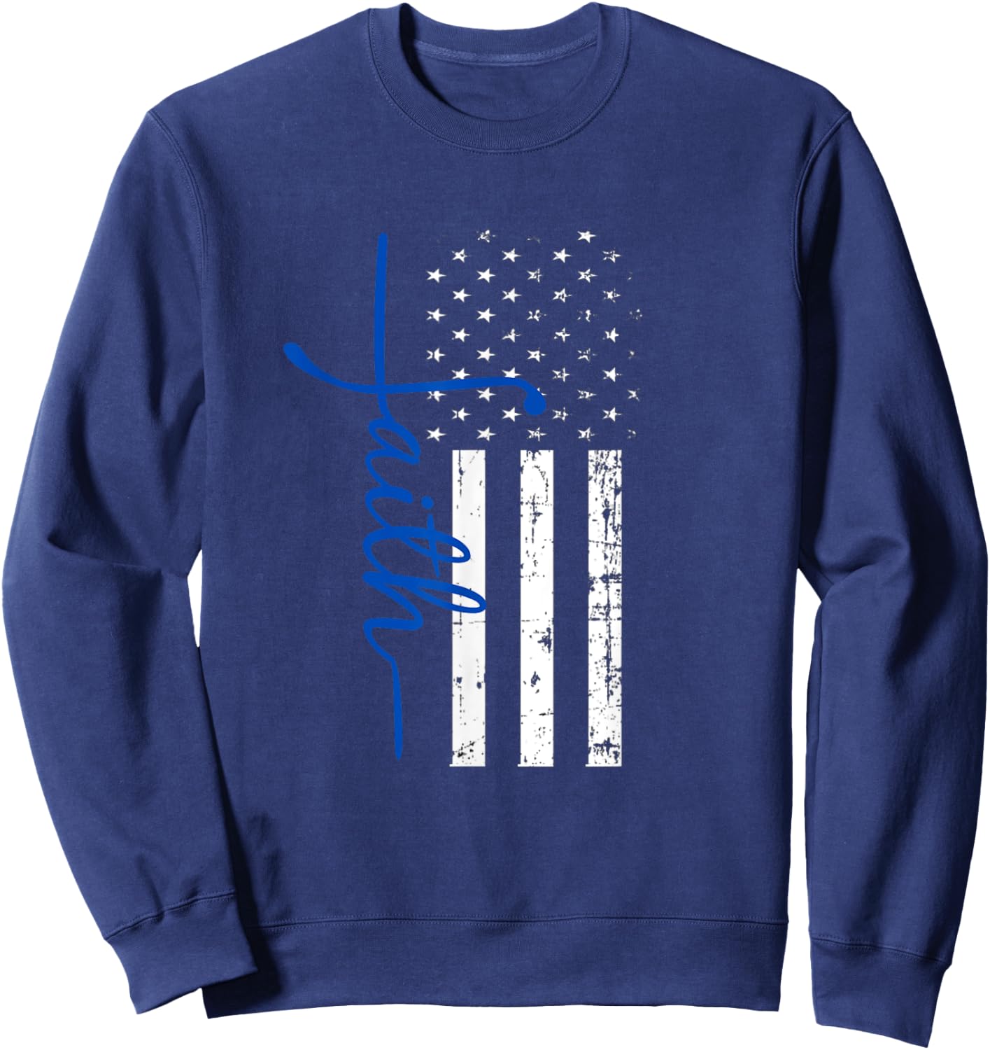 "Faith" Cross Thin Blue Line US Flag Sweatshirt - Sweatshirt | Navy