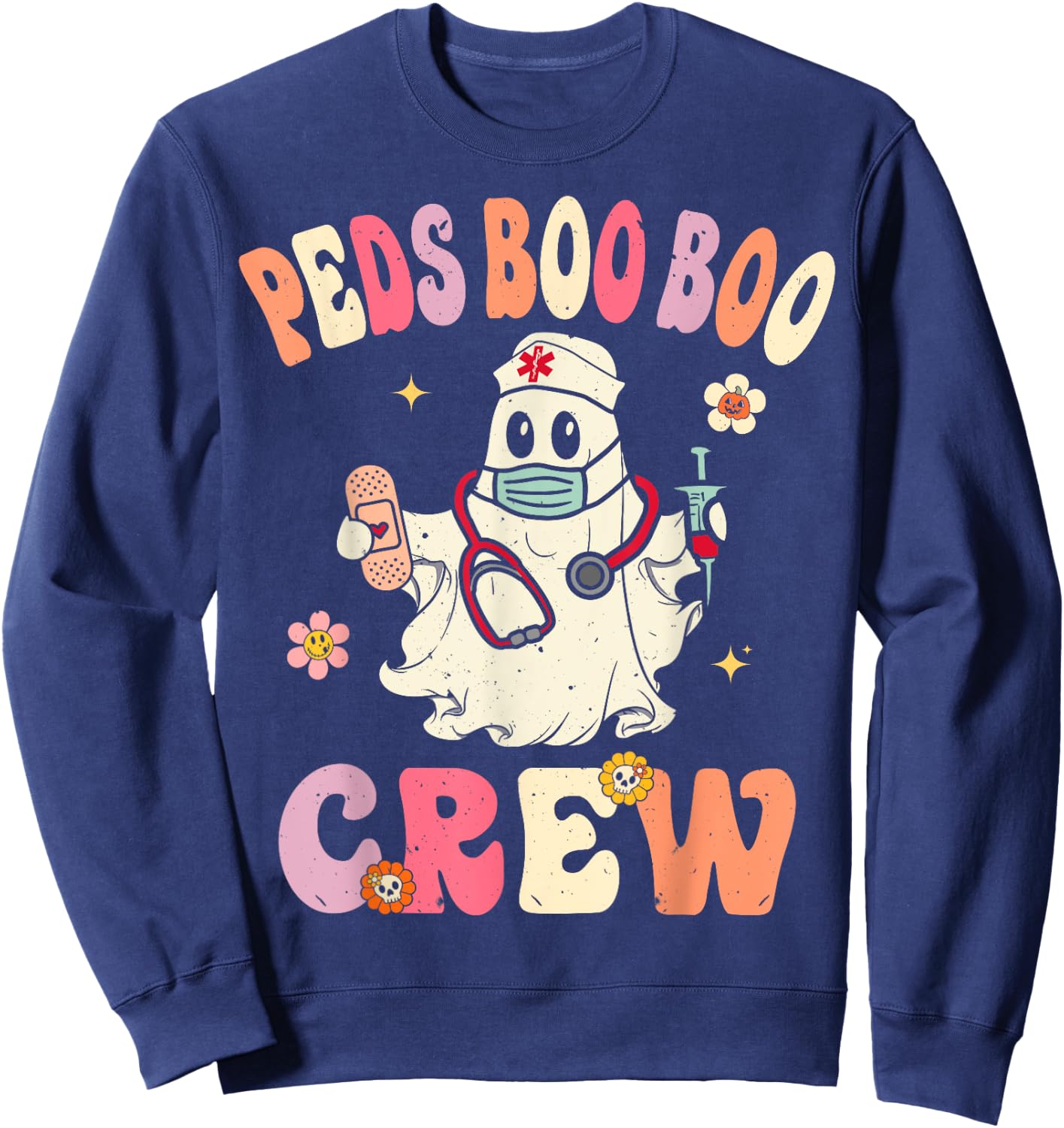 Peds Nurse Boo Crew Retro Halloween ICU NICU Nurse Sweatshirt - Sweatshirt | Navy