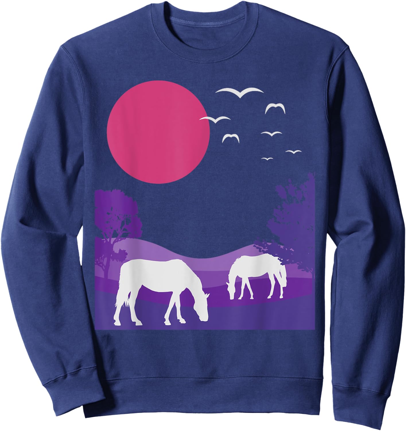 Steppe Landscape Horses Nature Minimalist Design Sweatshirt - Sweatshirt | Navy