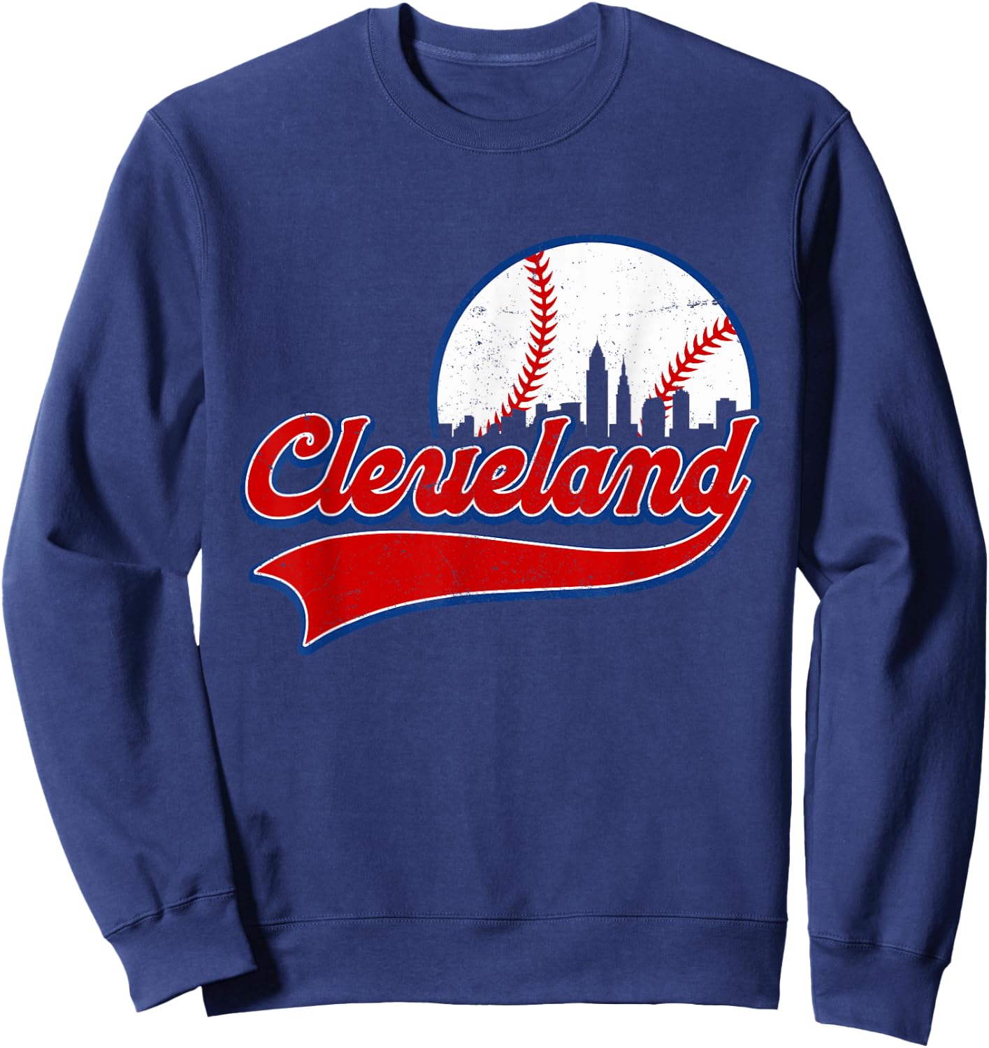 Vintage Cleveland City Downtown Skylines Baseball Fans Lover Sweatshirt - Sweatshirt | Navy