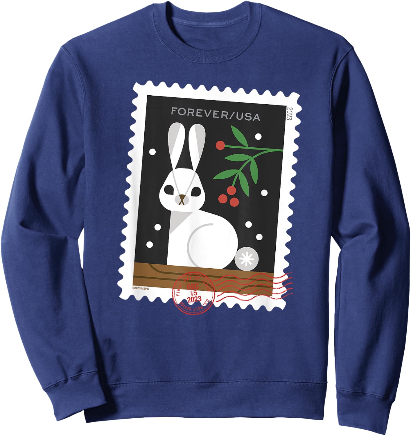 USPS Winter Woodland Animals - Rabbit Stamp Sweatshirt - Sweatshirt | Navy
