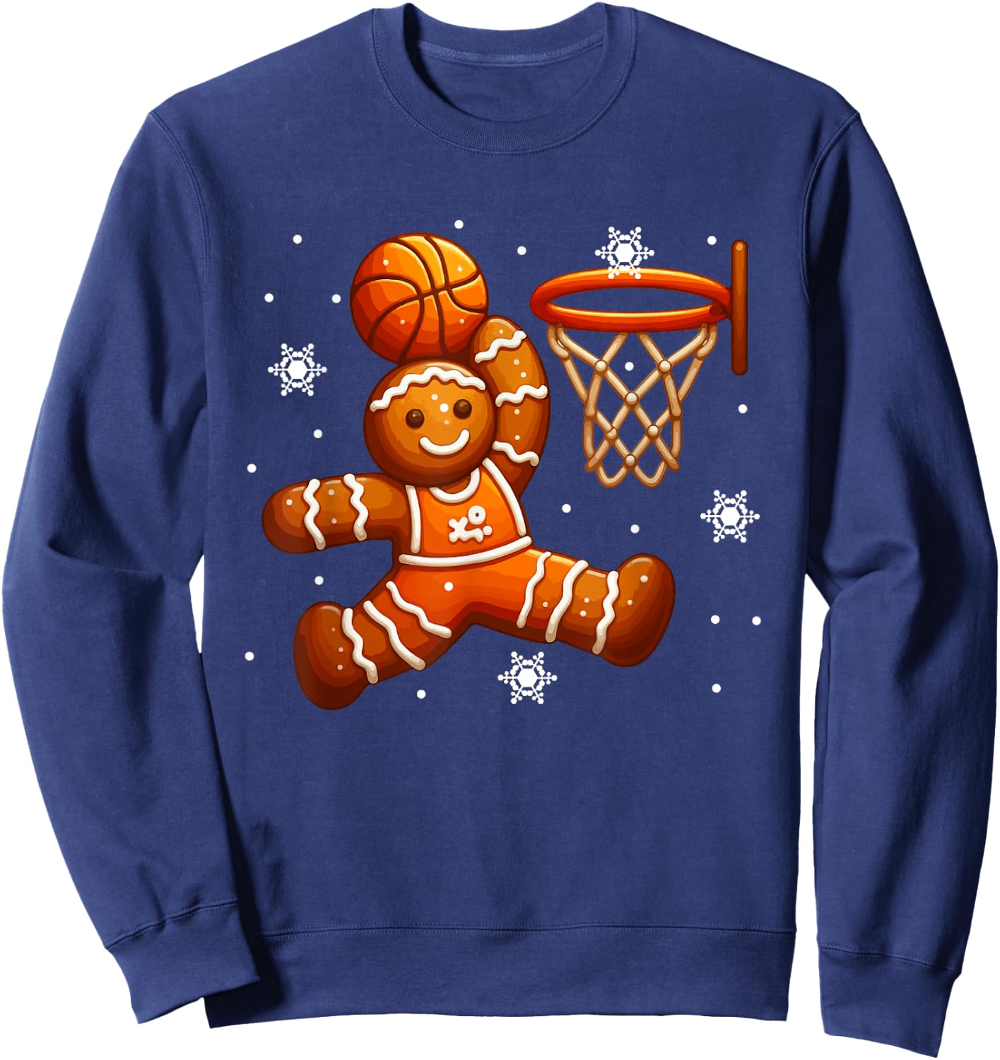 Gingerbread Playing Basketball Christmas Cookie Player Team Sweatshirt - Sweatshirt | Navy