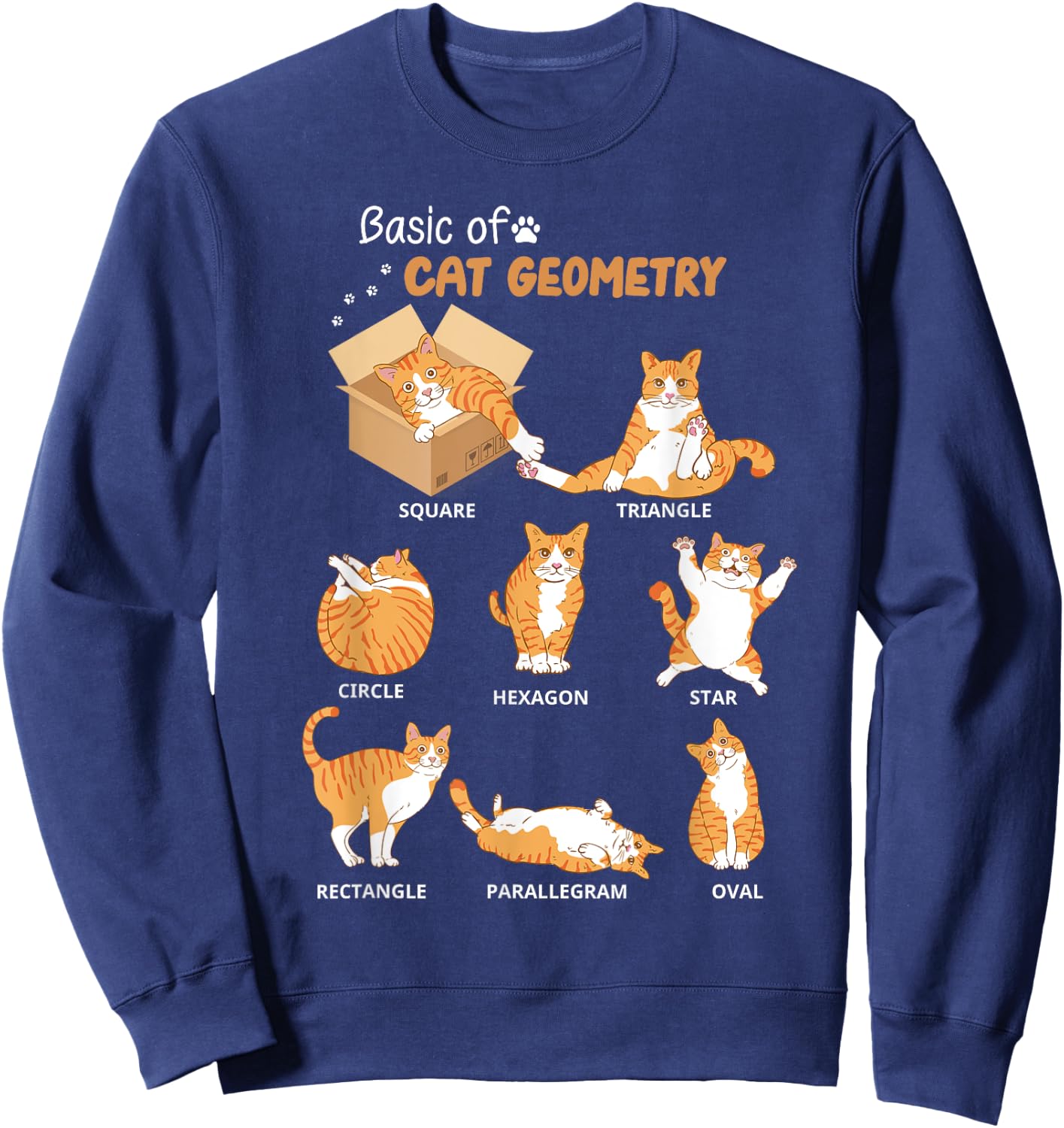 Basic Cat Geometry Cute Cat Lover Math School Women Kids Sweatshirt - Sweatshirt | Navy