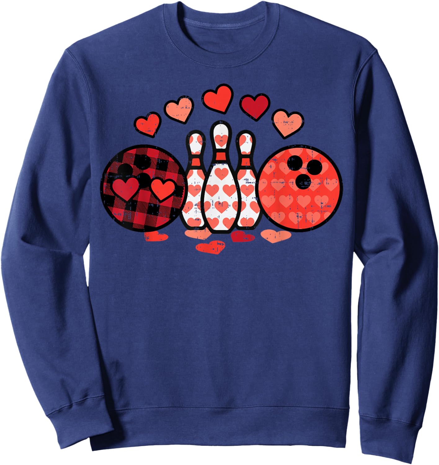 Valentines Day Plaid Bowling Valentine Sports Men Women Kids Sweatshirt - Sweatshirt | Navy
