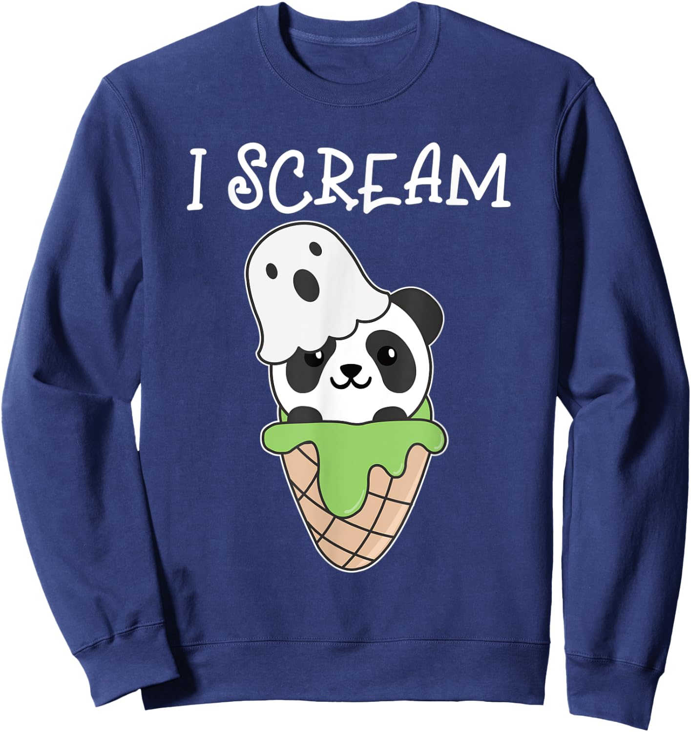 Panda Halloween Ghost I Scream Ice Cream Pun Men Women Kids Sweatshirt - Sweatshirt | Navy