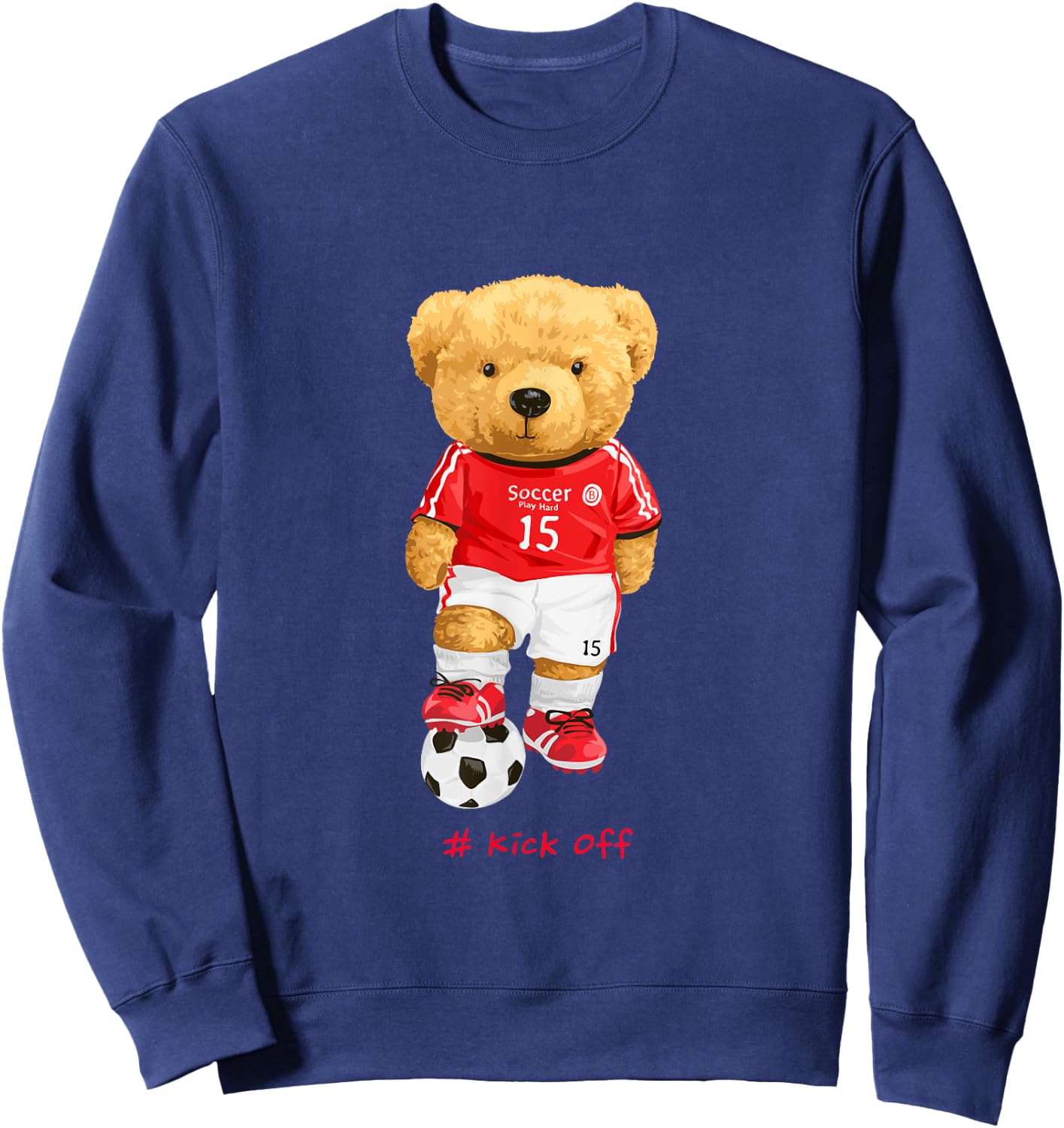 Cool Teddy Bear Soccer Kick Off Style Illustration Graphic Sweatshirt - Sweatshirt | Navy