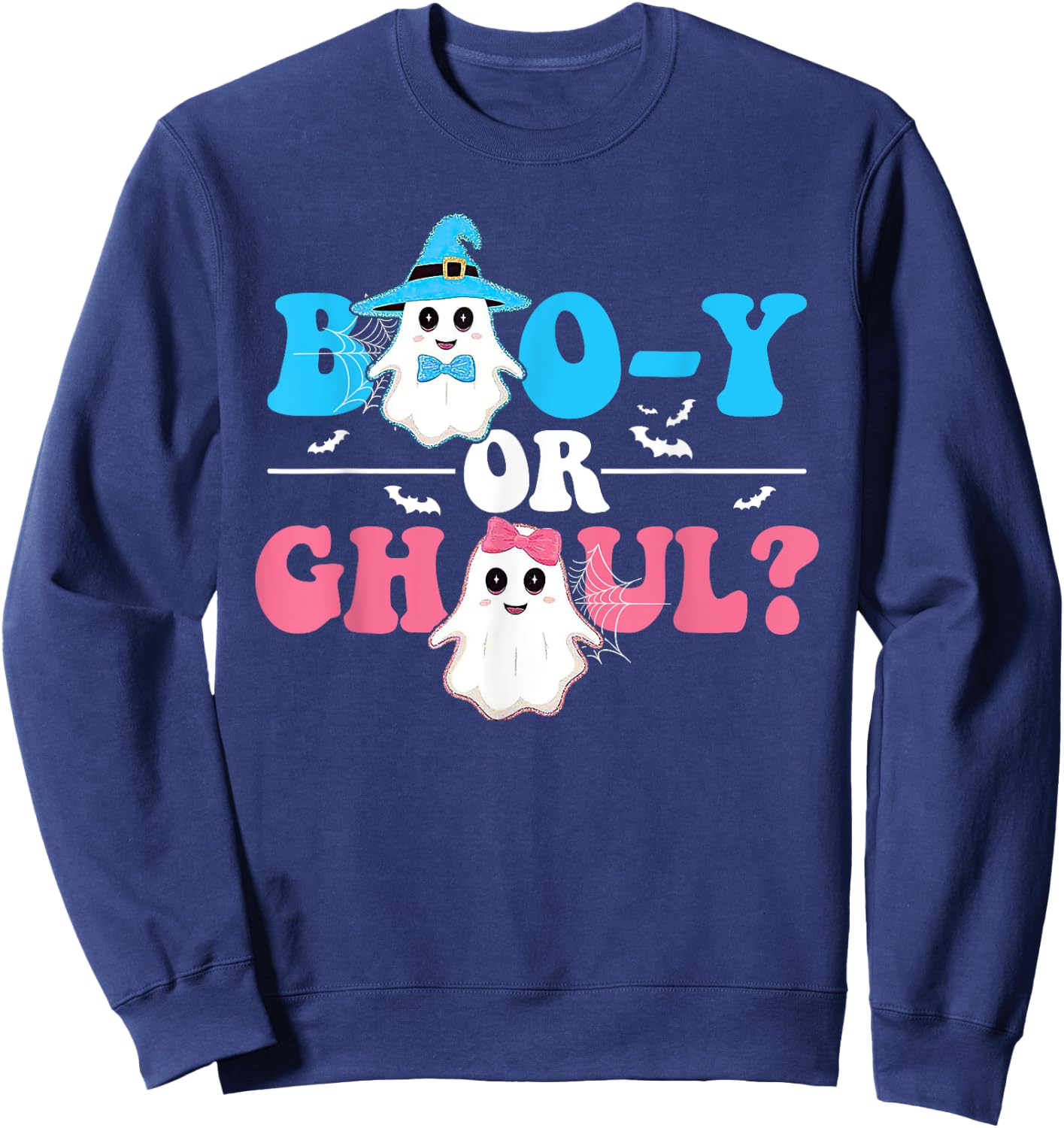 Boo-y or Ghoul Gender Reveal Cute Groovy Boy Girl Ghosts Sweatshirt - Sweatshirt | Navy