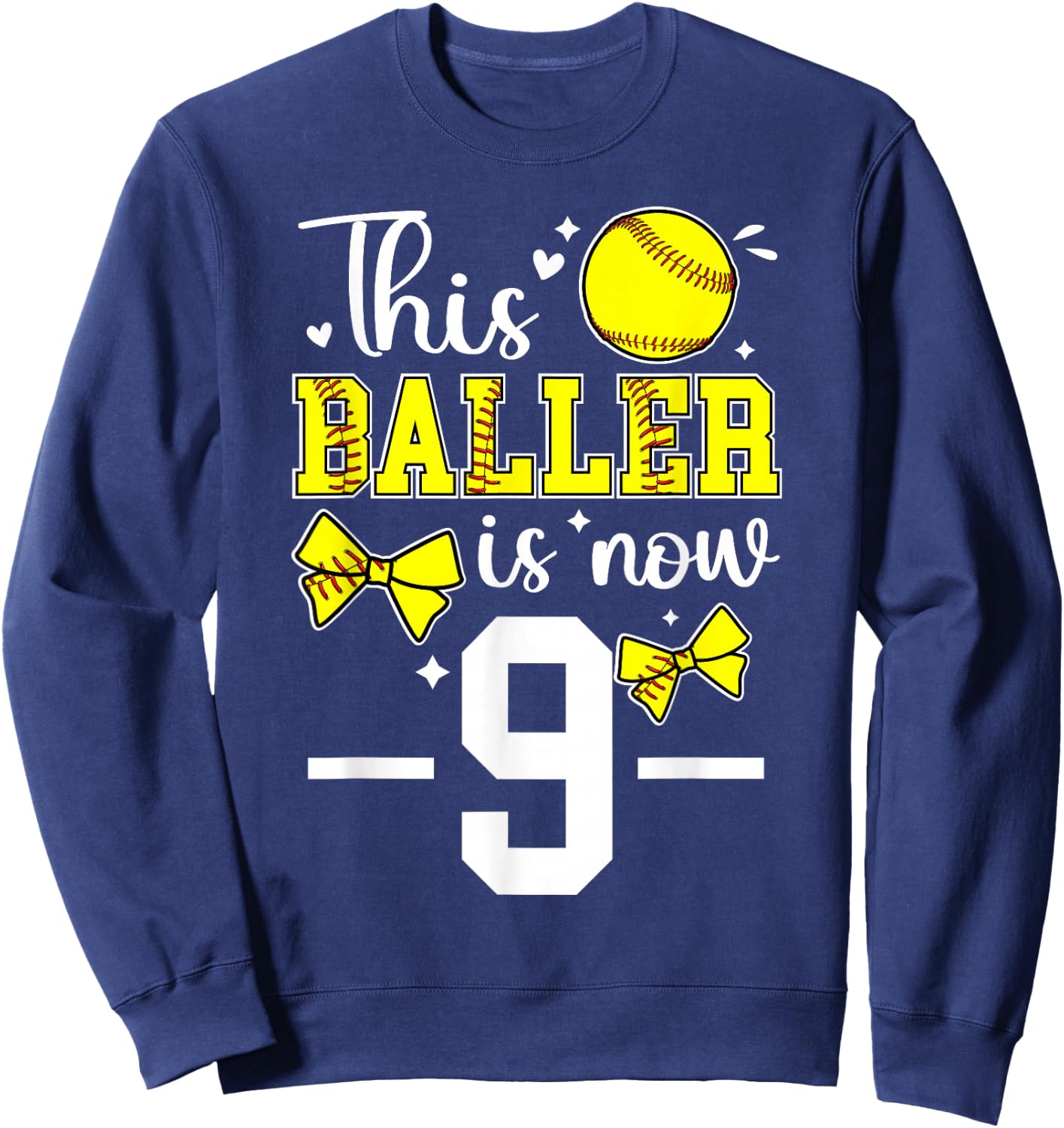 9th Birthday Softball Girl Nine Year Old Softball Player Sweatshirt - Sweatshirt | Navy