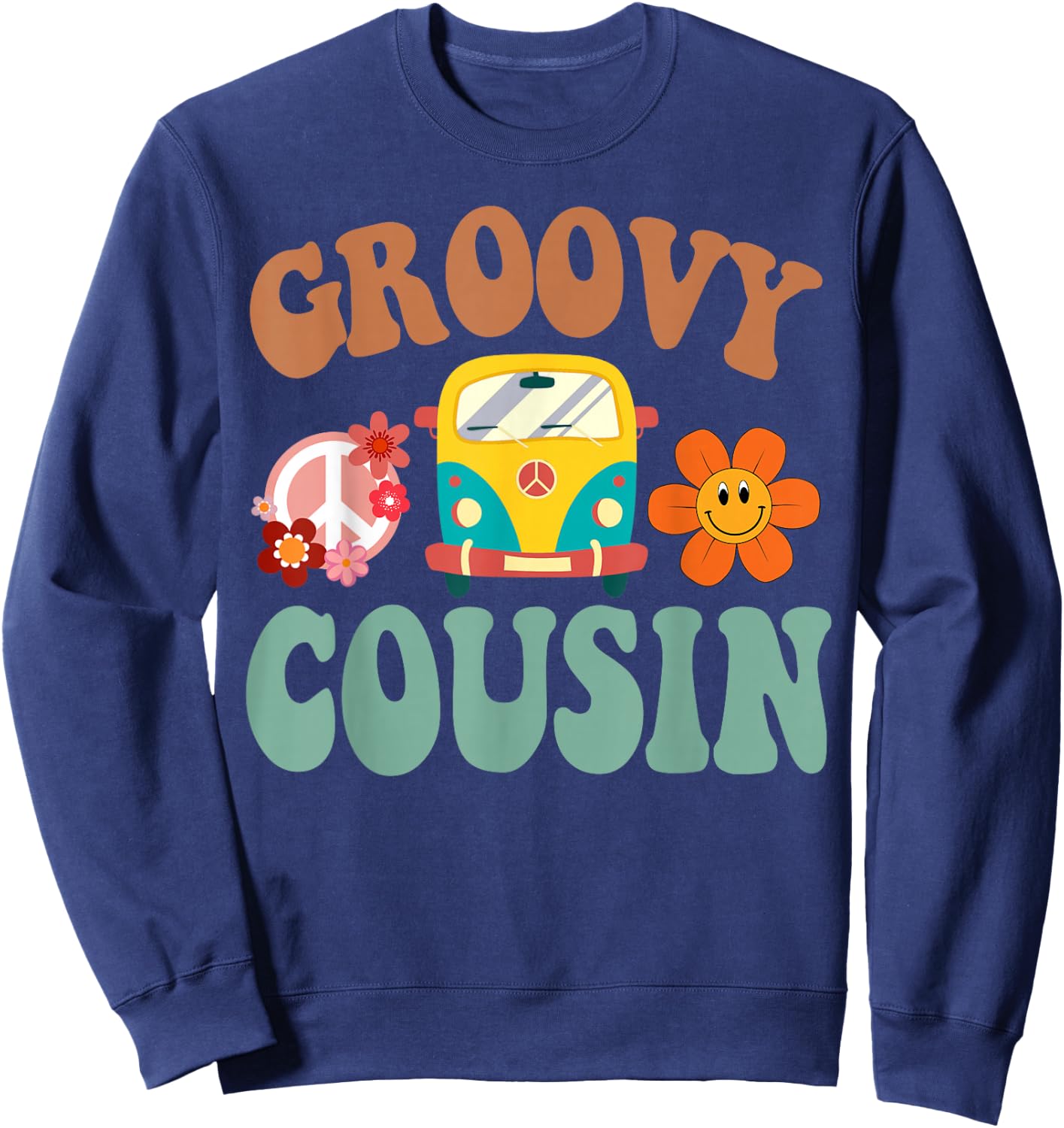 Retro Groovy Cousin Matching Family 1st Birthday Party Sweatshirt - Sweatshirt | Navy