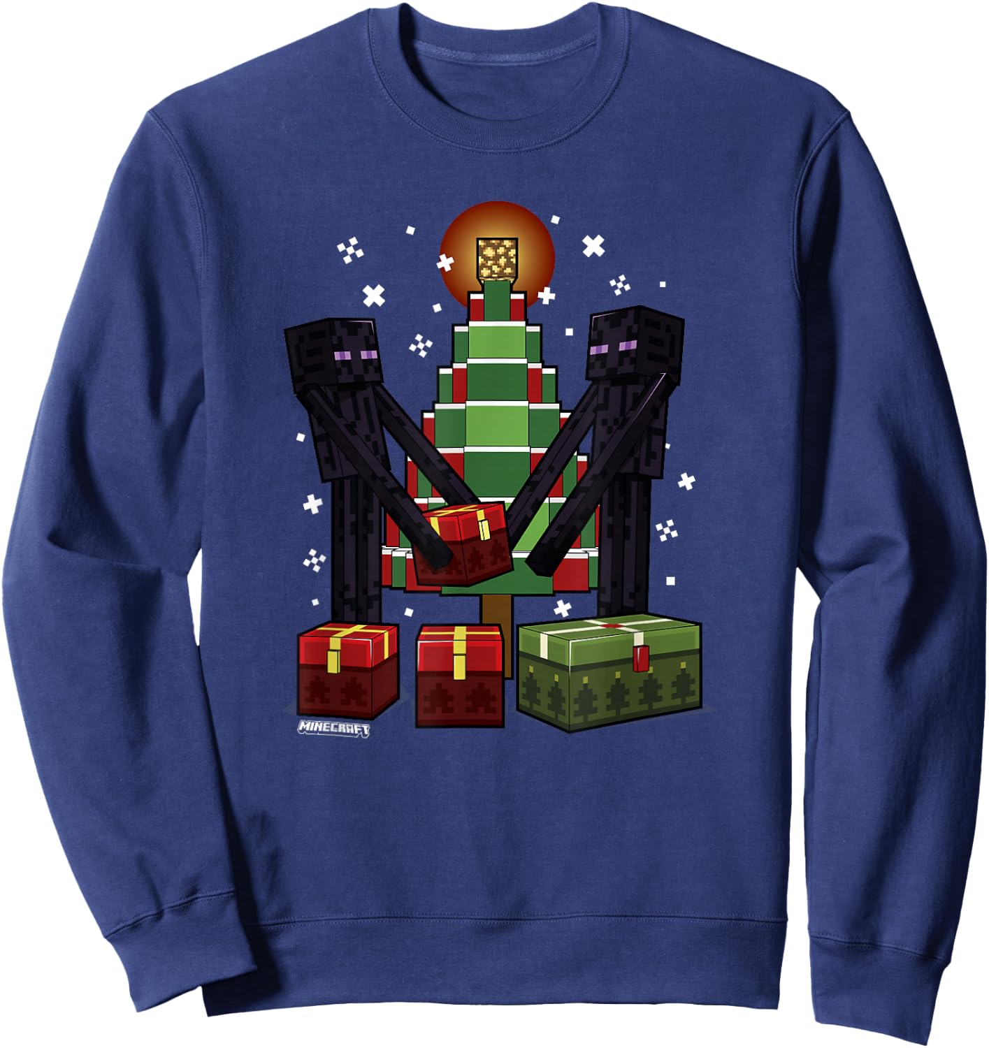 Minecraft Christmas Enderman Gift , -Adult, Blue, Small, Short Sleeve Sweatshirt - Sweatshirt | Navy