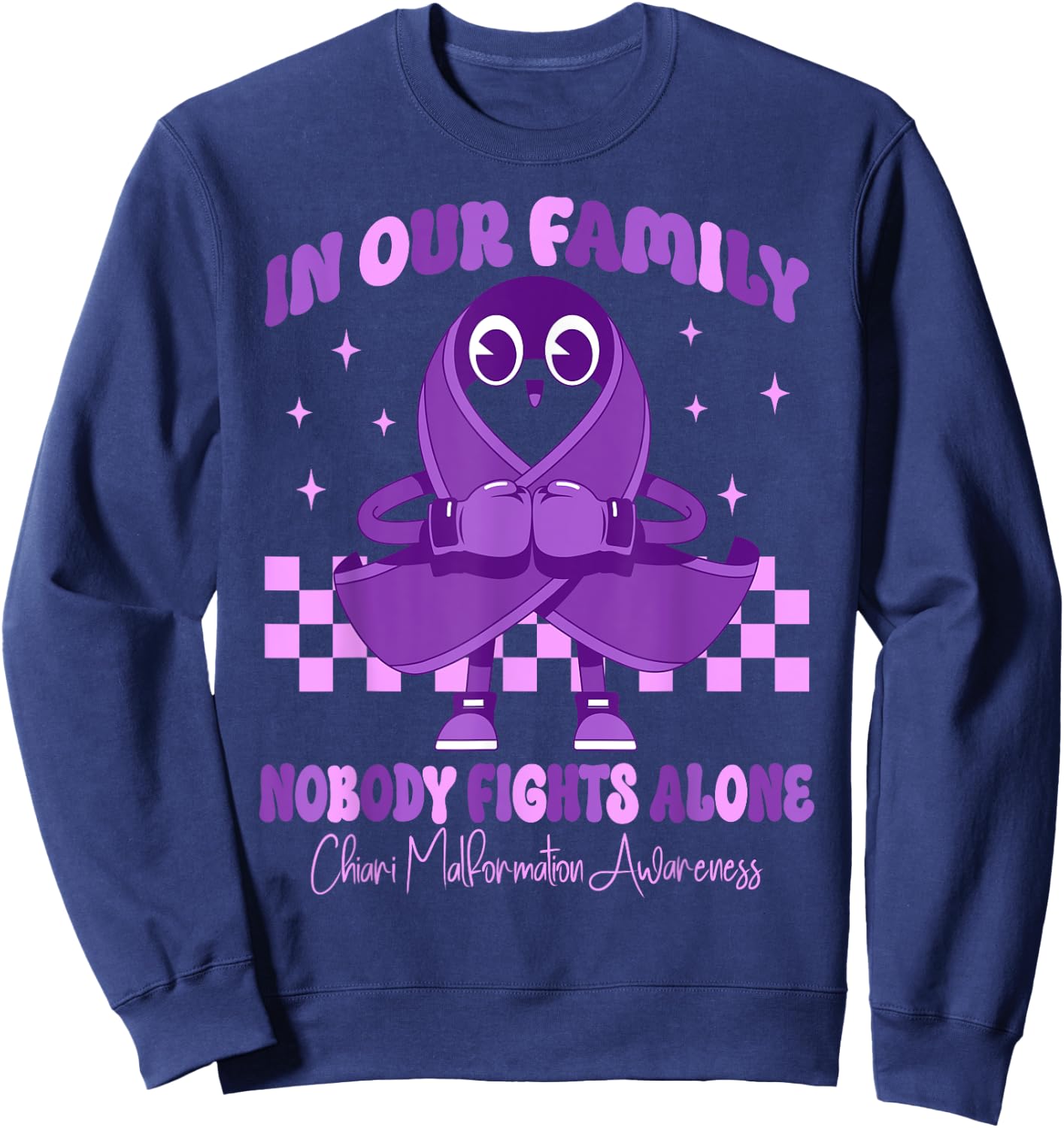 Purple Ribbon Survivor Groovy Chiari Malformation Awareness Sweatshirt - Sweatshirt | Navy