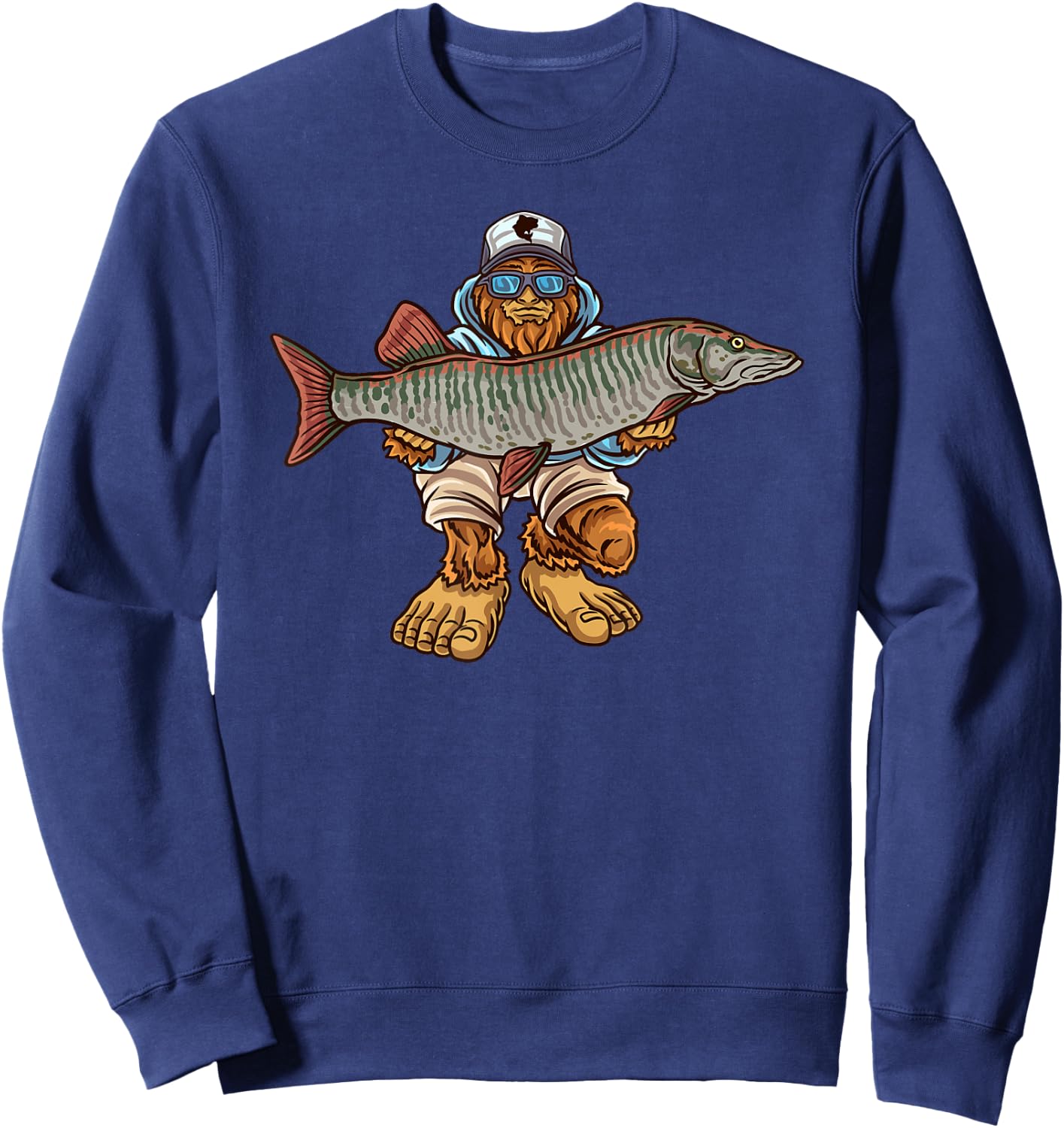 Muskie Fishing Tiger Musky Hunting Bigfoot Fishermen Sweatshirt - Sweatshirt | Navy