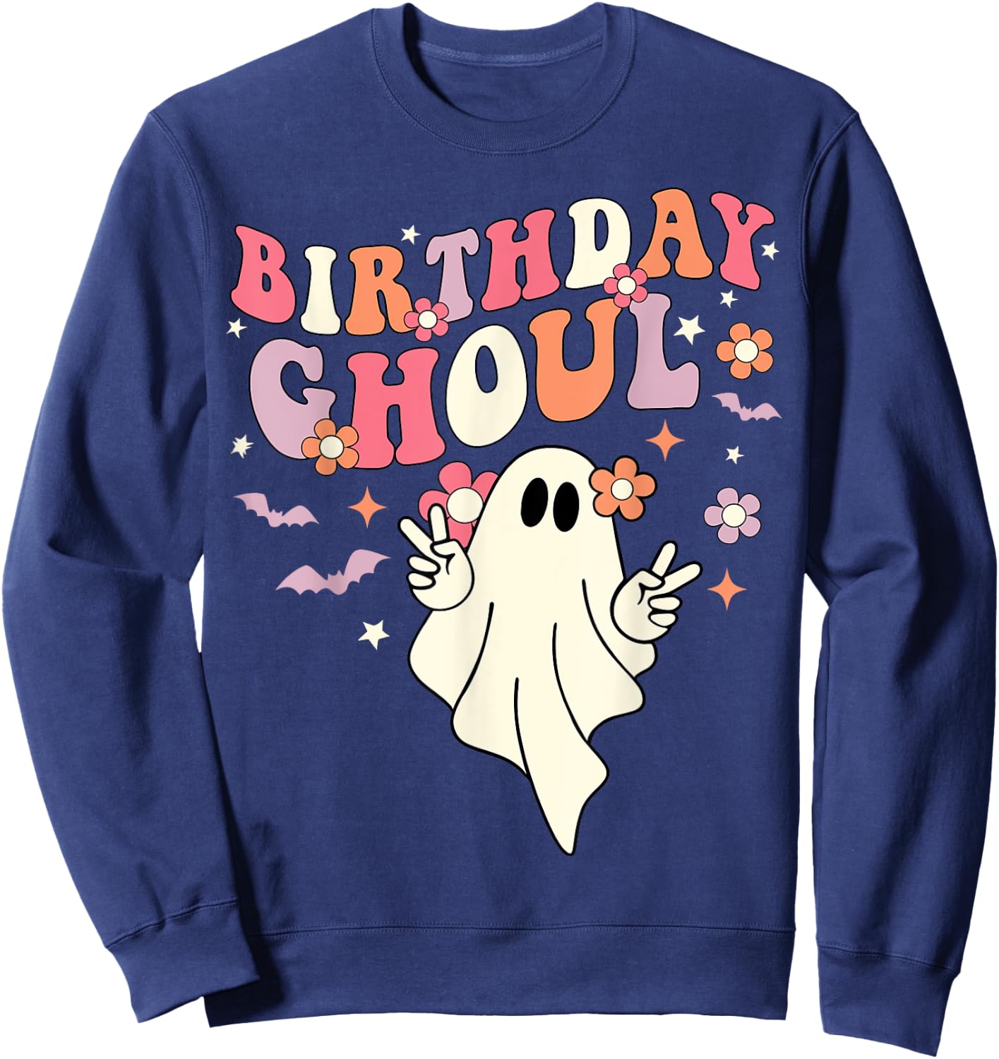Cute Boo Ghost Kids Girls Groovy Halloween Birthday Ghoul Sweatshirt - Sweatshirt | Navy