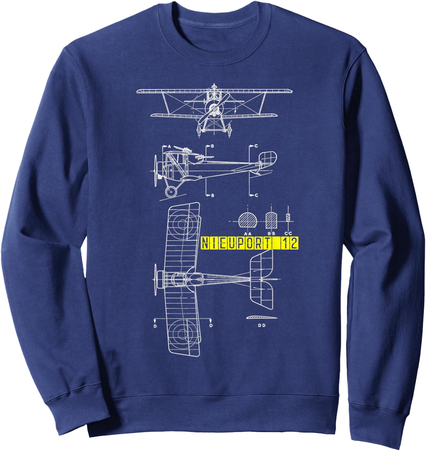 Nieuport 12 WW1 Aircraft Blueprint Sweatshirt - Sweatshirt | Navy